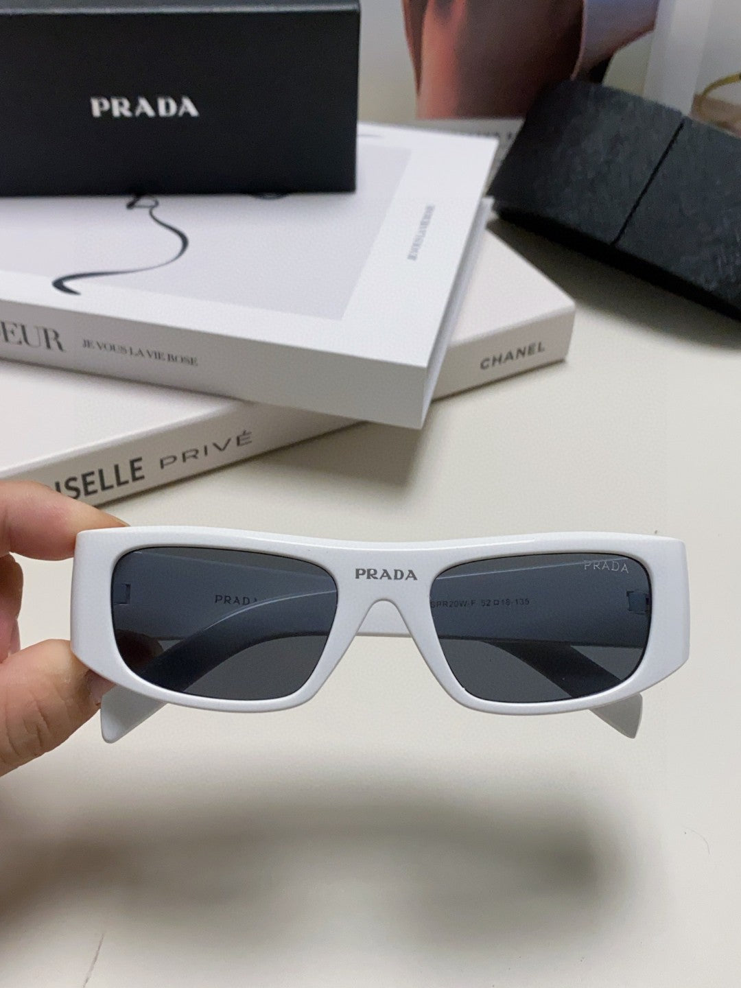 Prada Rectangular Gray Lens Sunglasses for Men & Women - detail image 3