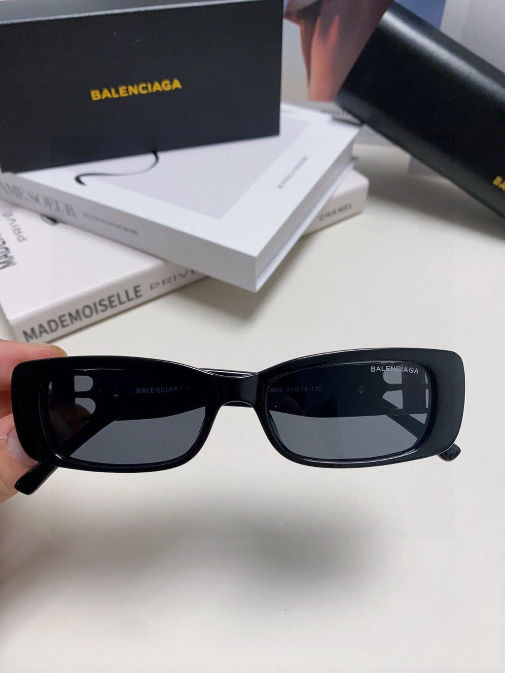 Balenciaga Rectangular Orange Lens Sunglasses for Men & Women - detail image 5