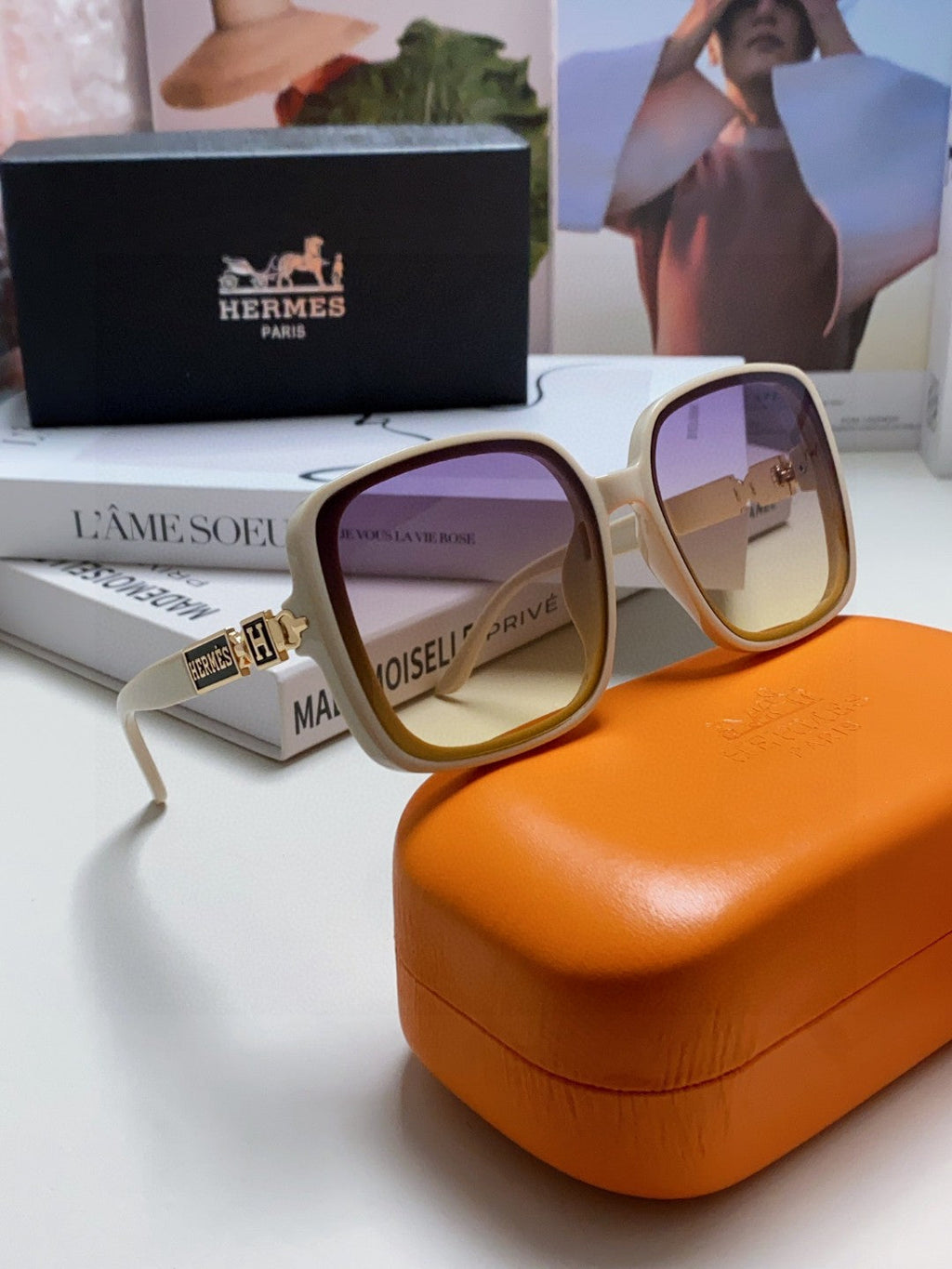 Hermès Polarized Square Brown Lens Sunglasses for Women - 433000 - detail image 7