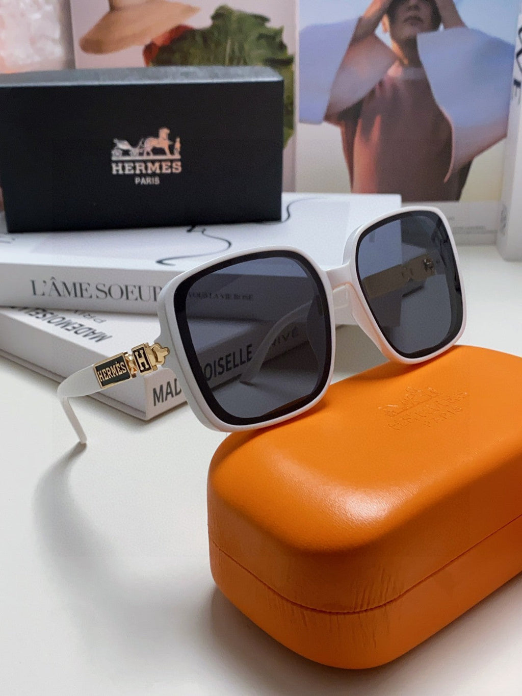 Hermès Polarized Square Black Lens Sunglasses for Women - 358920 - detail image 7