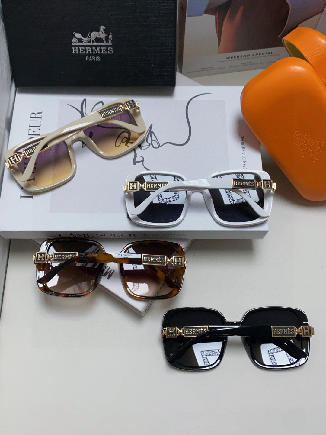 Hermès Polarized Square Black Lens Sunglasses for Women - detail image 7