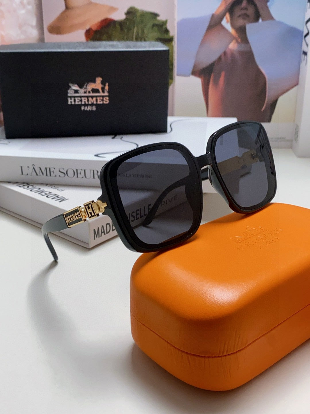 Hermès Polarized Square Black Lens Sunglasses for Women - 433002 - detail image 6