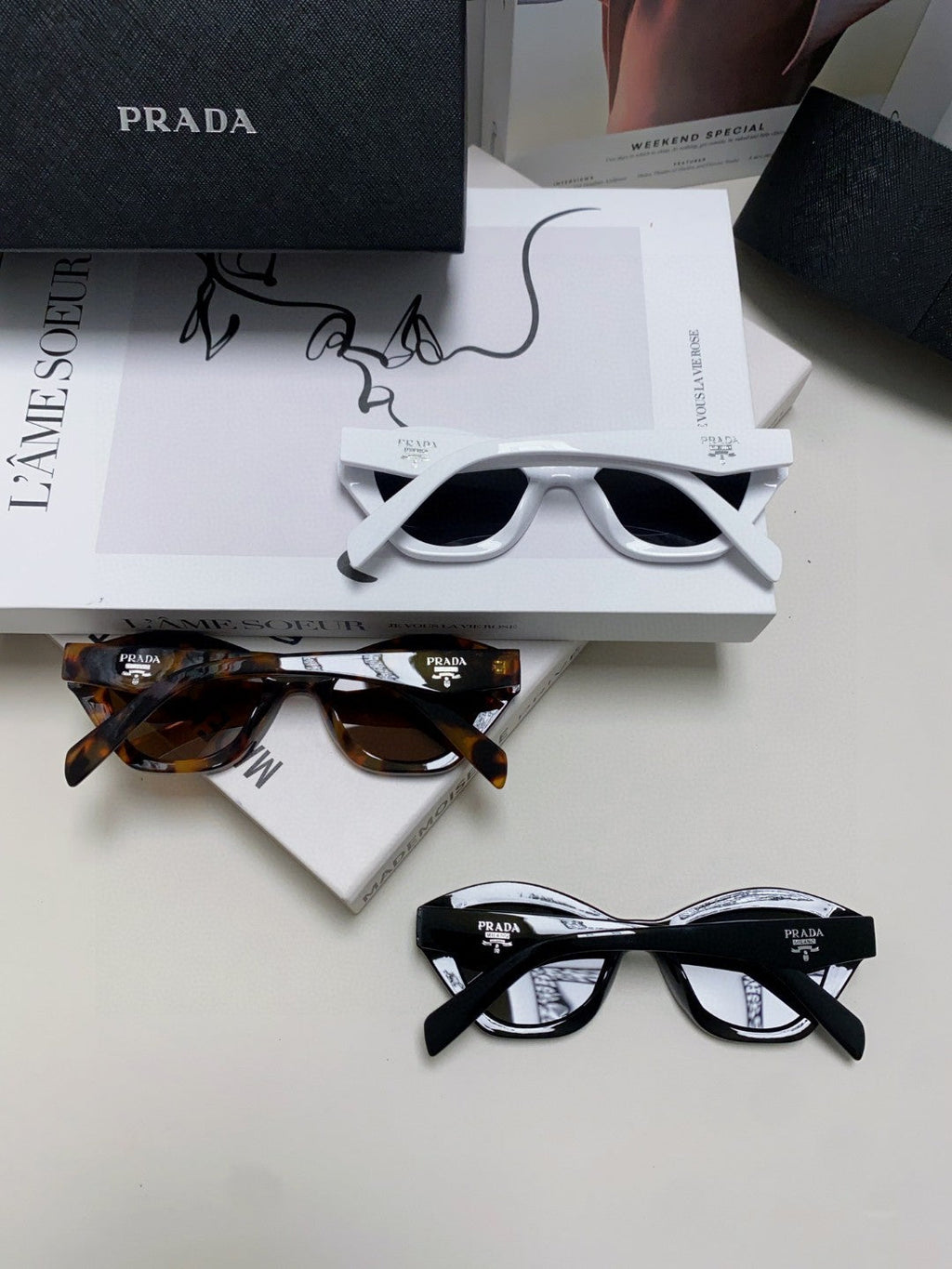 Prada Acetate Cat-Eye Black Lens Sunglasses for Men & Women - detail image 10