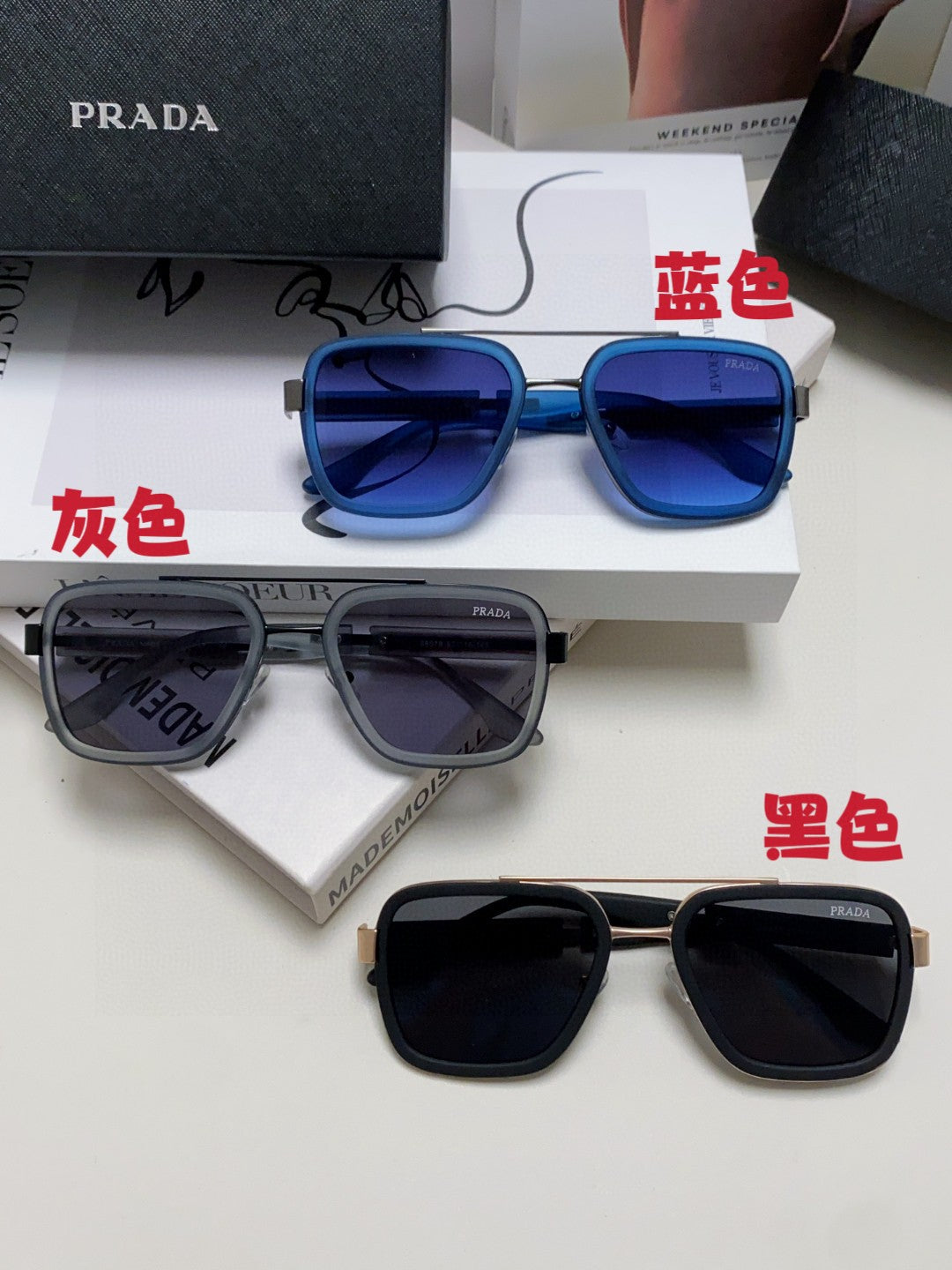 Prada Aviator Blue Lens Sunglasses for Men & Women - 465527 - detail image 8
