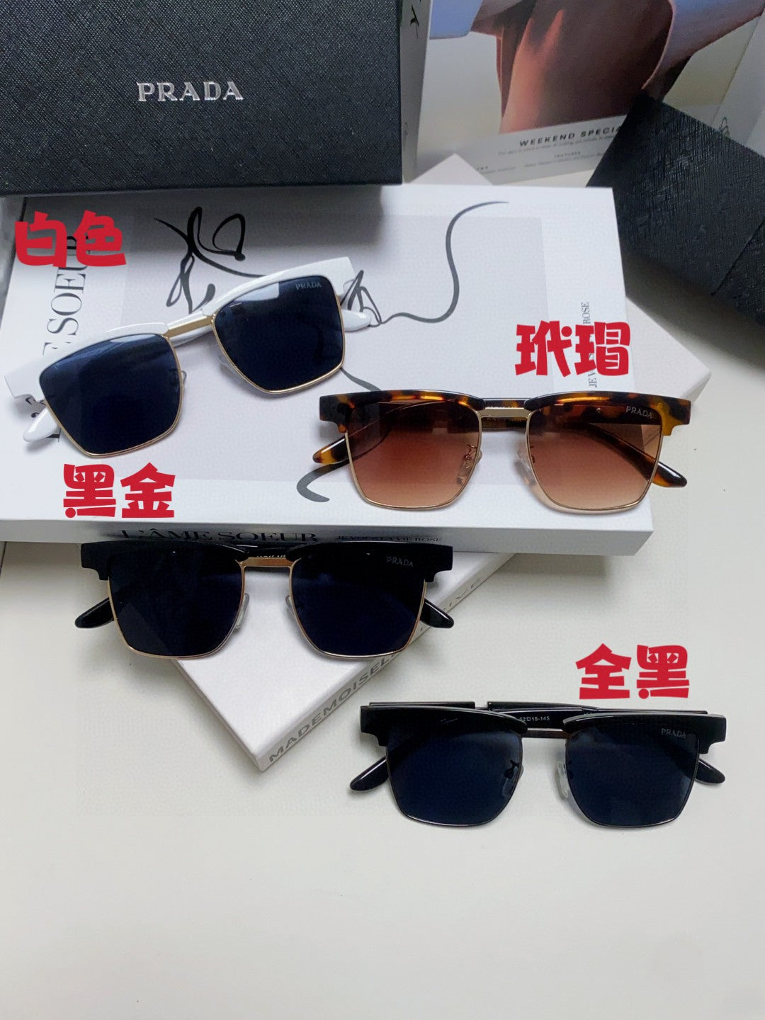 Prada Metal Fashion Black Lens Sunglasses for Men & Women - detail image 11