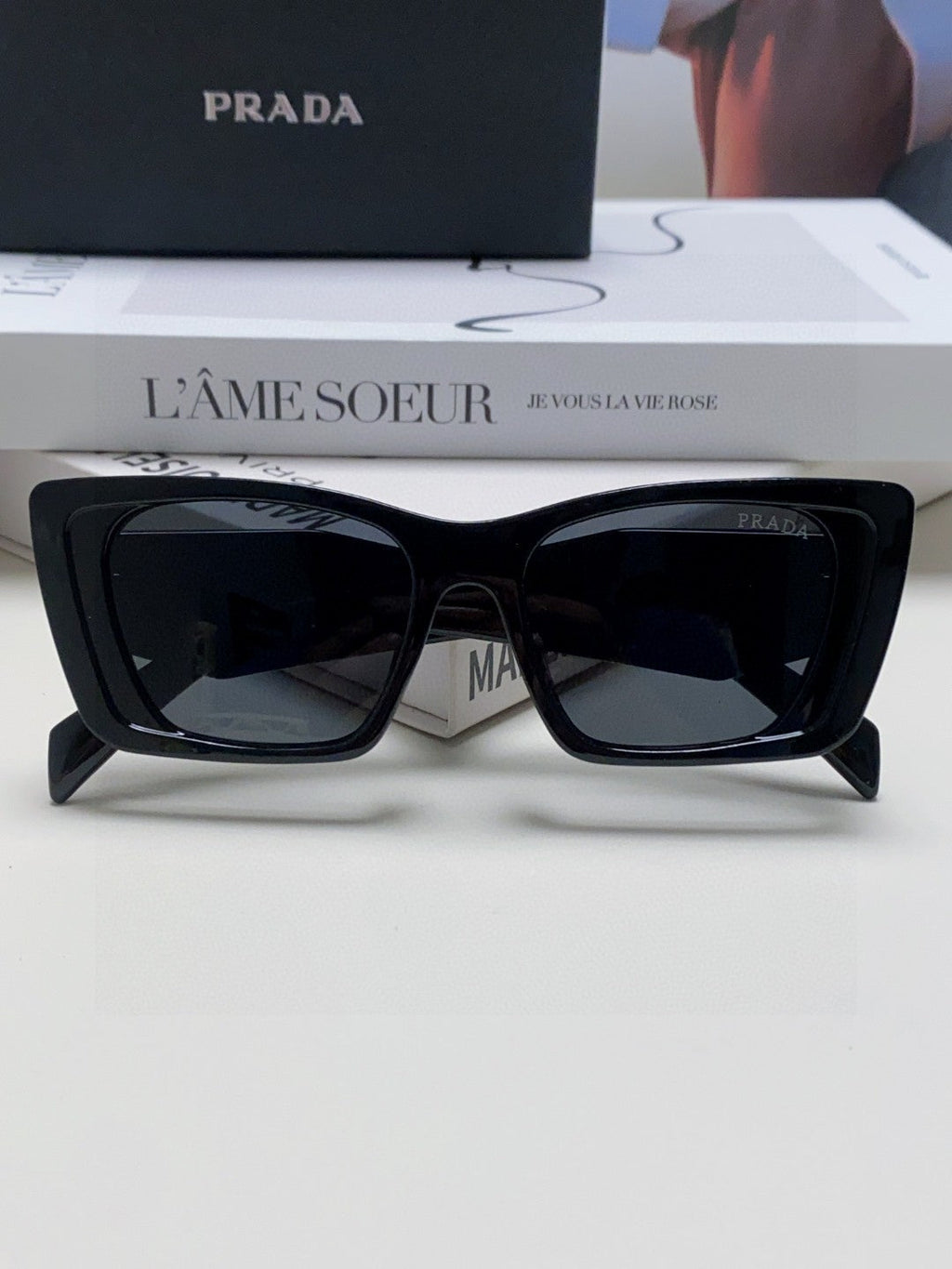 Prada 08YSF Browline Black Lens Sunglasses for Men & Women - detail image 6