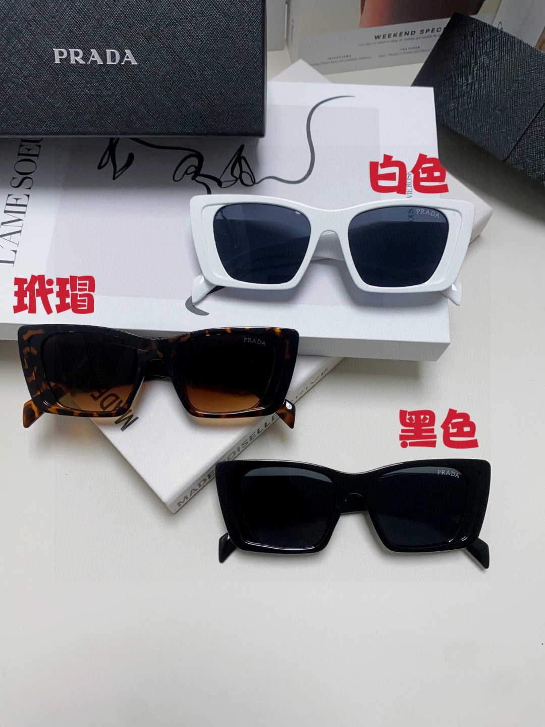 Prada 08YSF Browline Black Lens Sunglasses for Men & Women - detail image 9