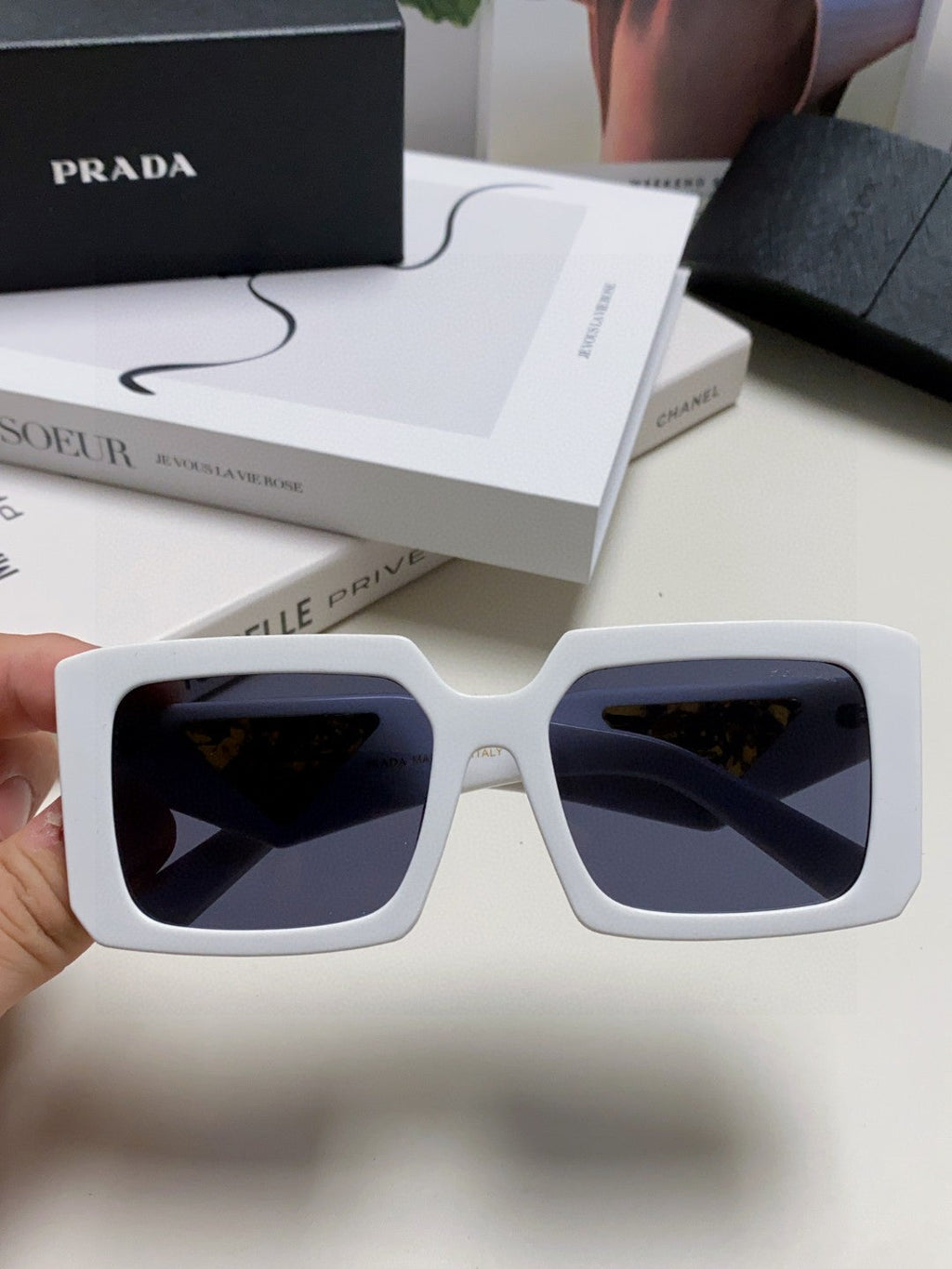 Prada Metal Oversized Silver Lens Sunglasses for Men - detail image 3