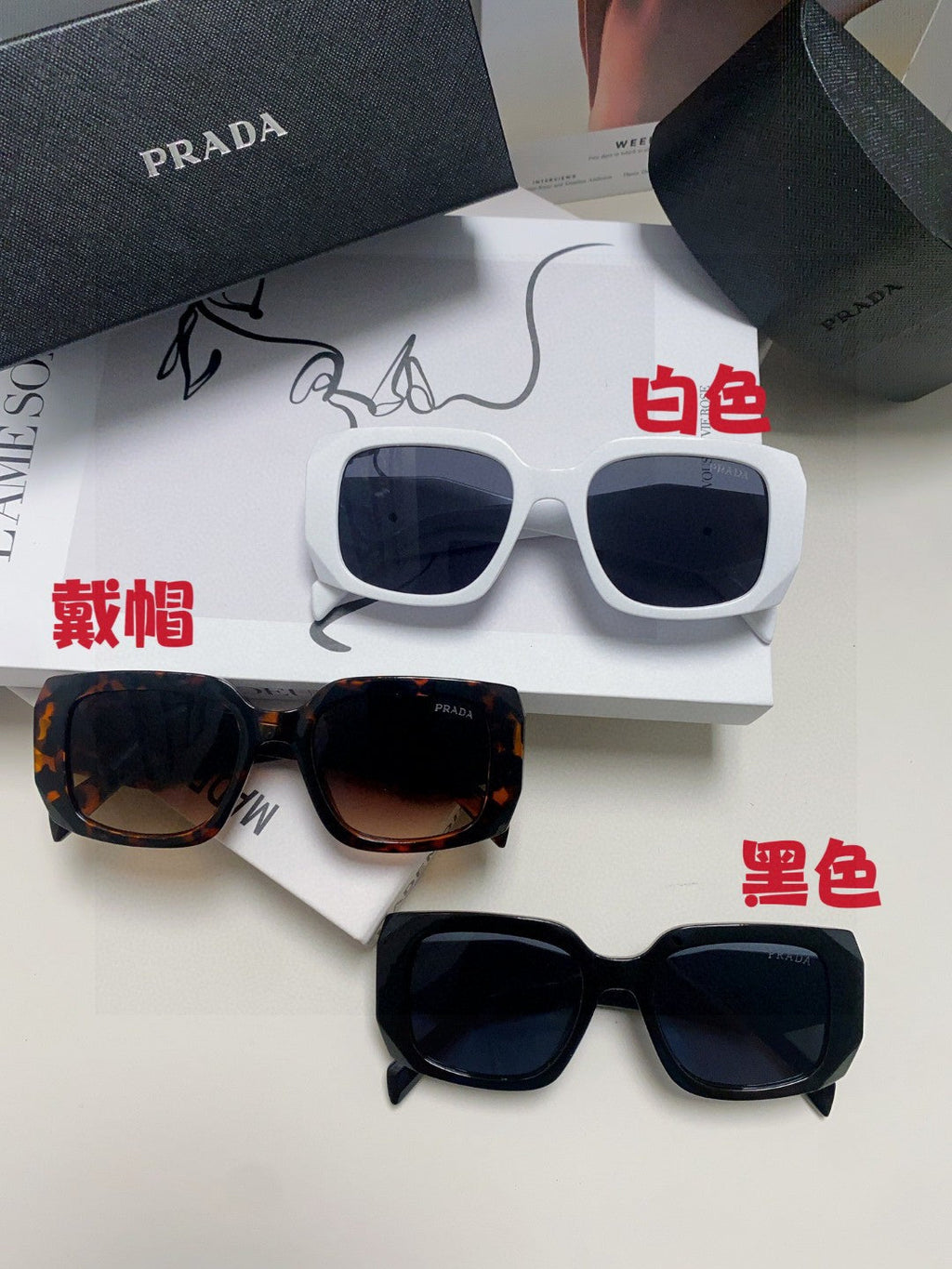 Prada Square Blue Lens Sunglasses for Women - 382690 - detail image 8