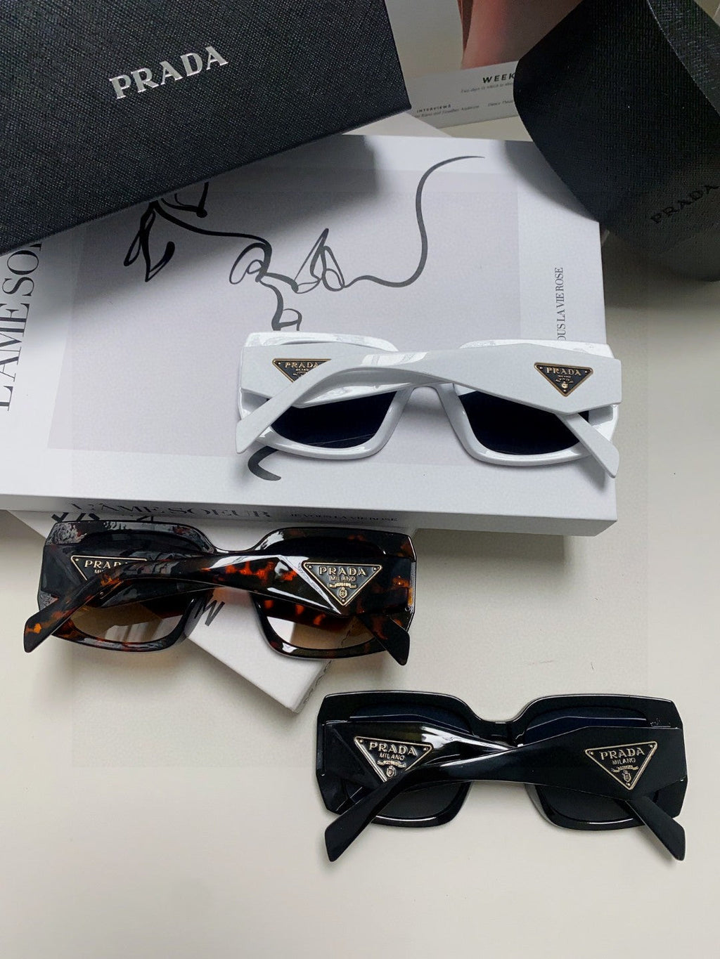 Prada Square Blue Lens Sunglasses for Women - detail image 7