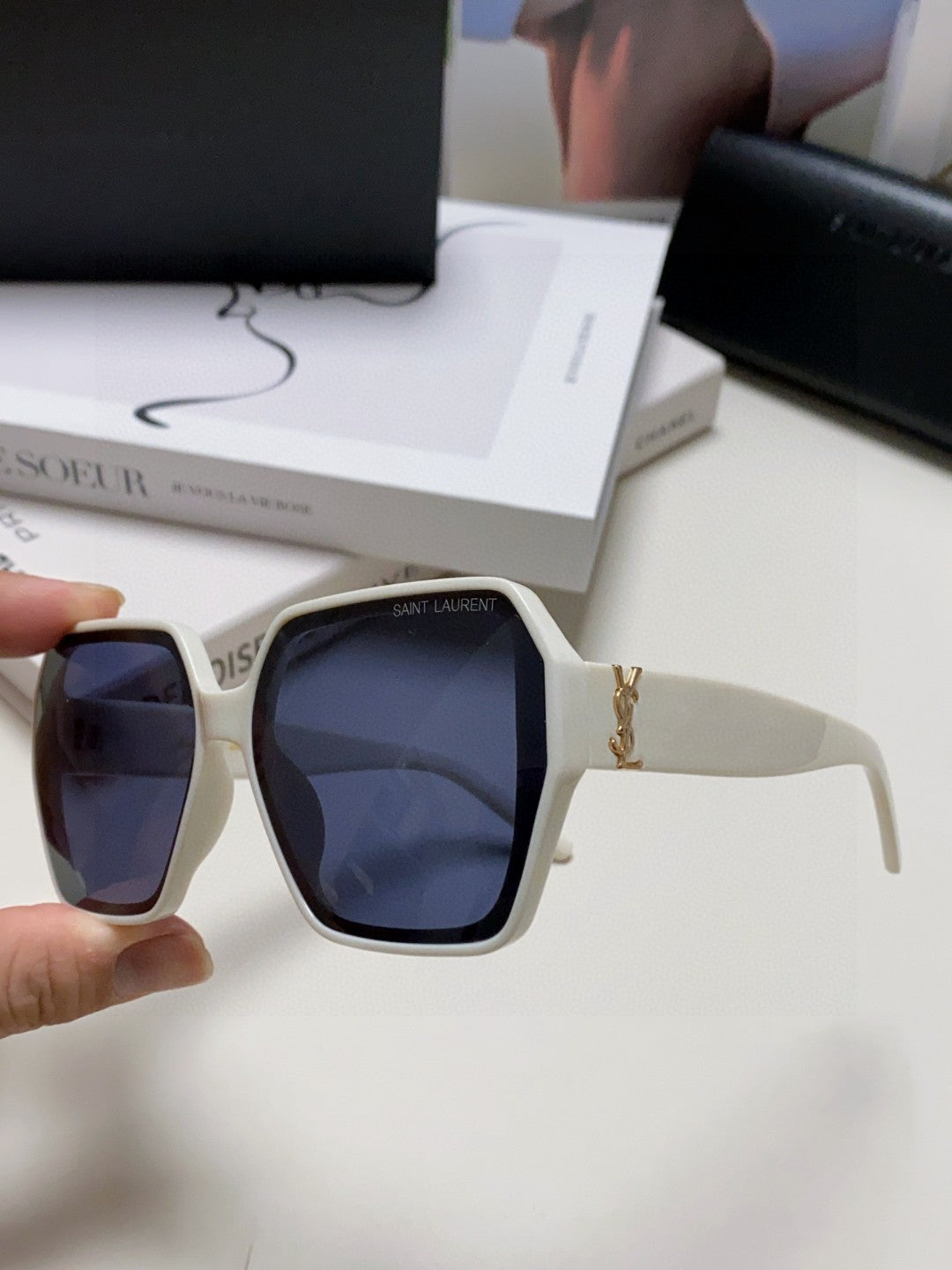 Saint Laurent Polarized Square Silver Lens Sunglasses for Men & Women - detail image 5