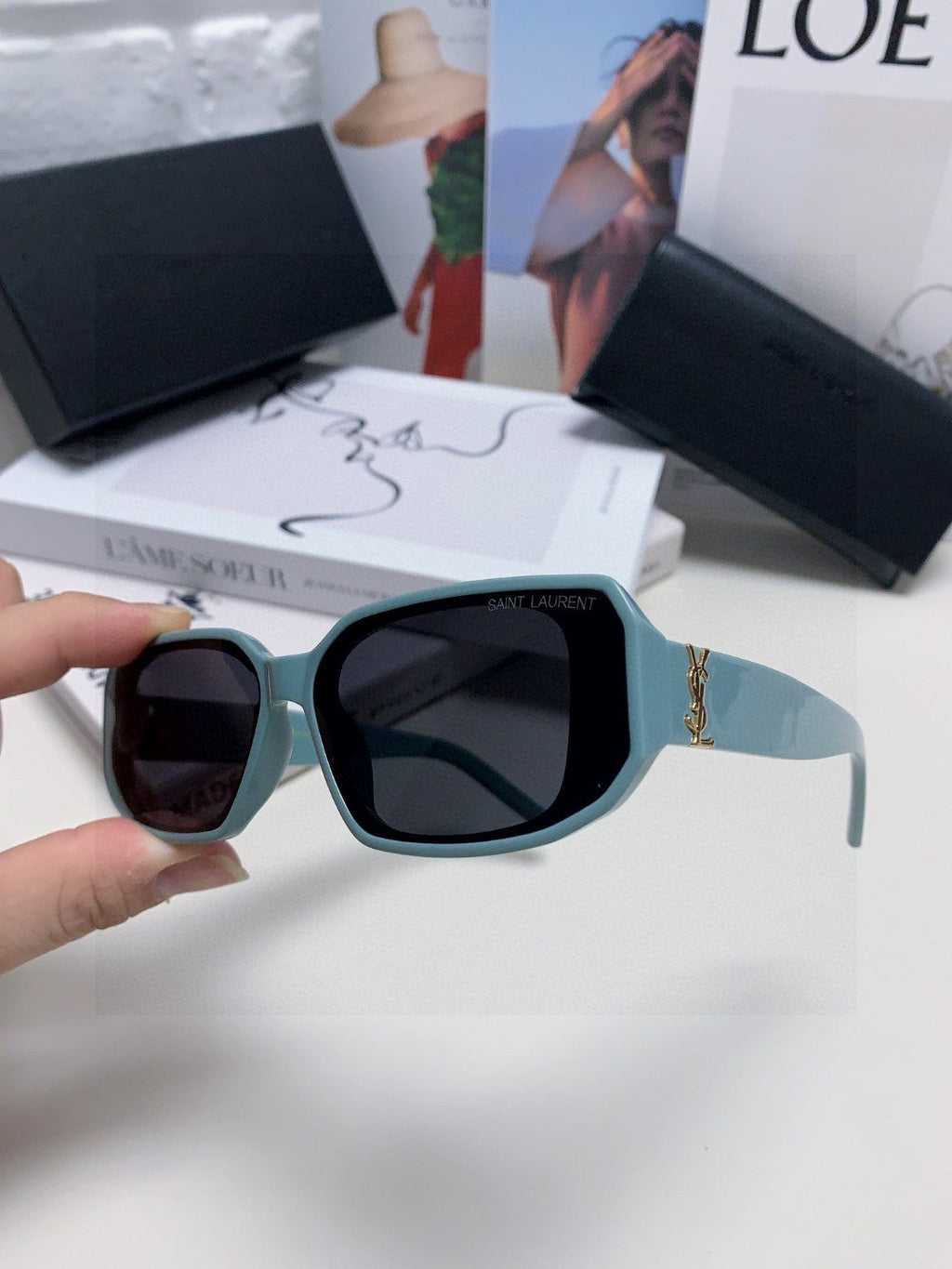 Saint Laurent Blue-Light Cat-Eye Black Lens Sunglasses for Men & Wome - 415553 - detail image 4