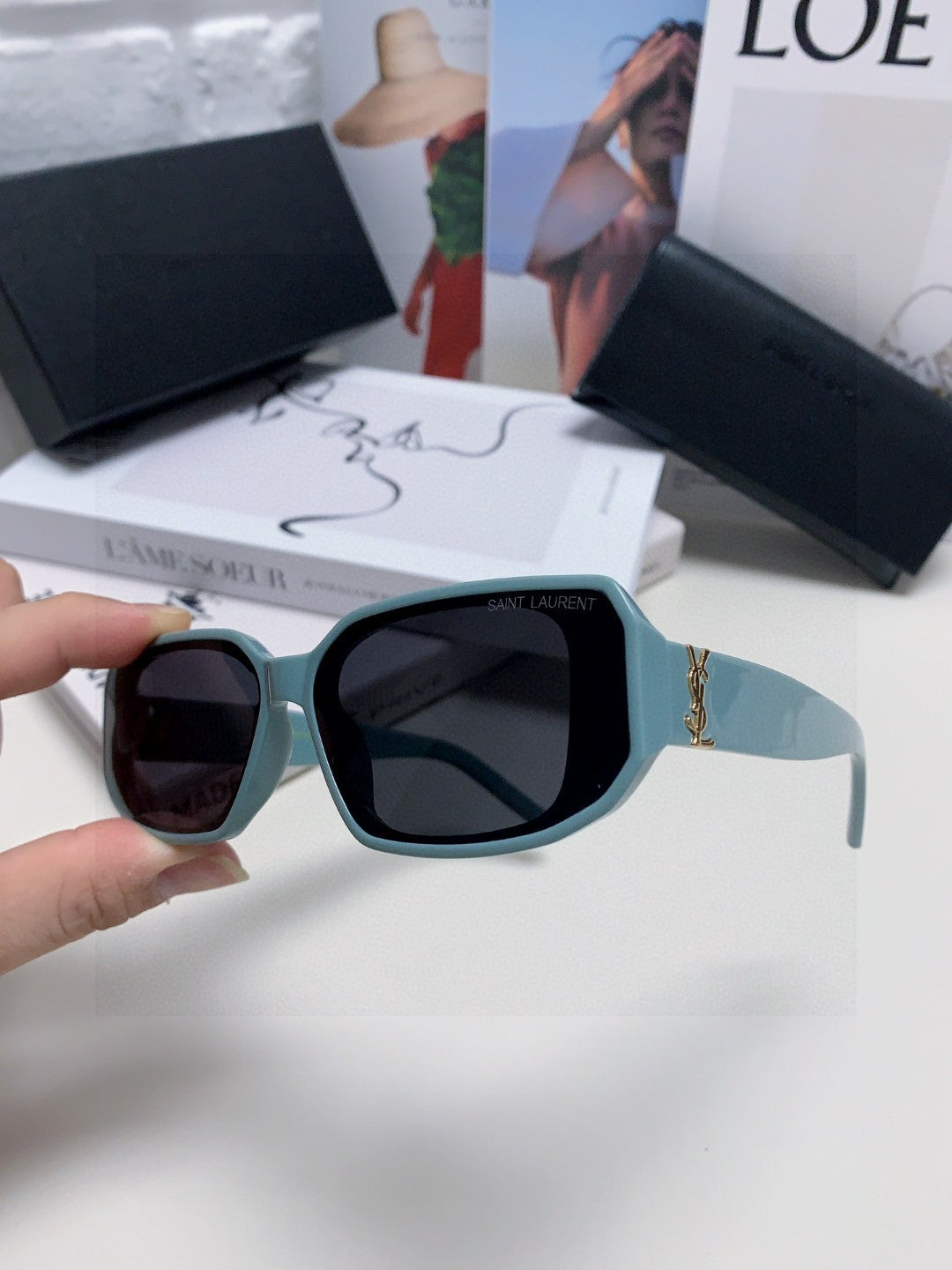 Saint Laurent Blue-Light Cat-Eye Black Lens Sunglasses for Men & Wome - 415553 - detail image 4