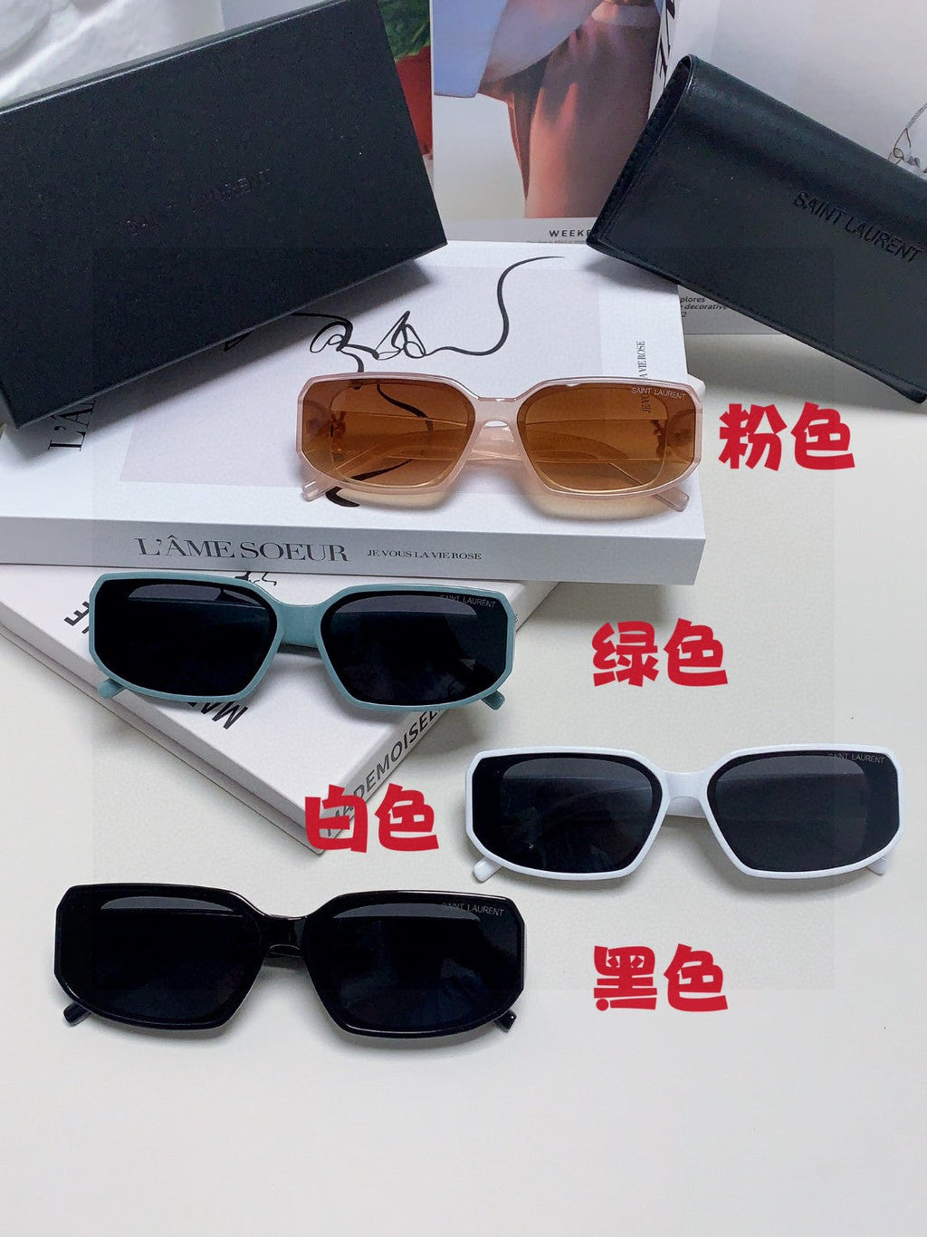 Saint Laurent Blue-Light Cat-Eye Black Lens Sunglasses for Men & Wome - 415553 - detail image 8