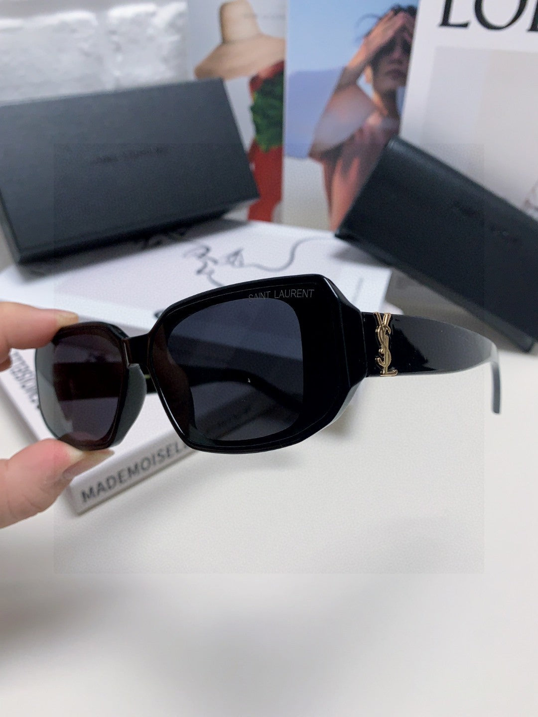Saint Laurent Blue-Light Cat-Eye Black Lens Sunglasses for Men & Women - detail image 4
