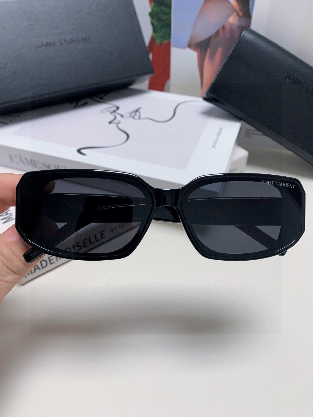 Saint Laurent Blue-Light Cat-Eye Black Lens Sunglasses for Men & Wome - 415555 - detail image 2