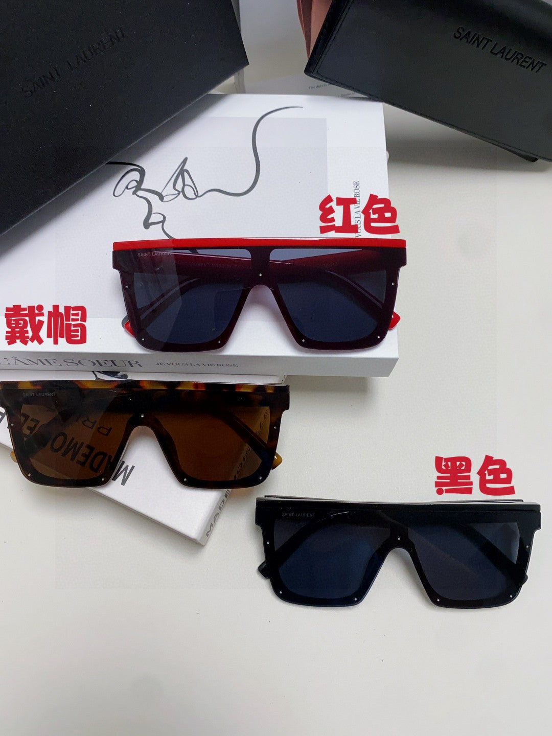 Saint Laurent Acetate Oversized Black Lens Sunglasses for Men & Women - 415563 - detail image 11