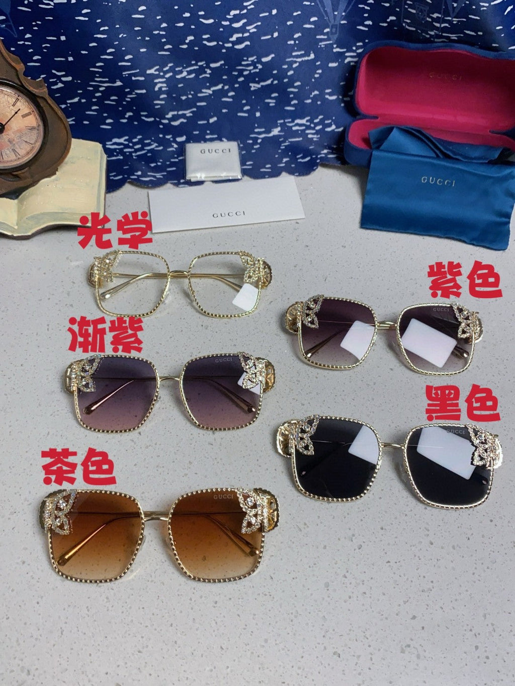 Gucci Square Black Lens Sunglasses for Women - 132230 - detail image 12