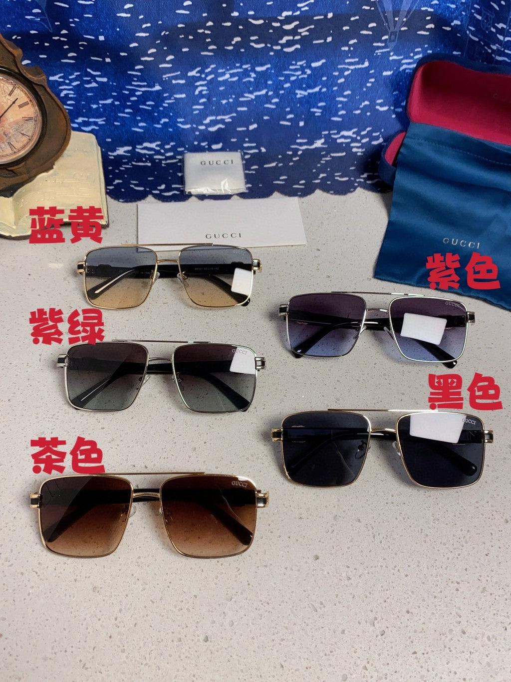 Gucci Metal Square Blue Lens Sunglasses for Men & Women - 158237 - detail image 12