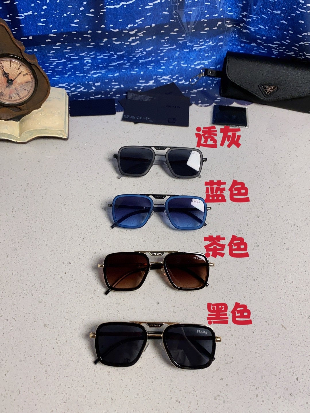 Prada Metal Square Blue Lens Sunglasses for Men & Women - 487055 - detail image 12