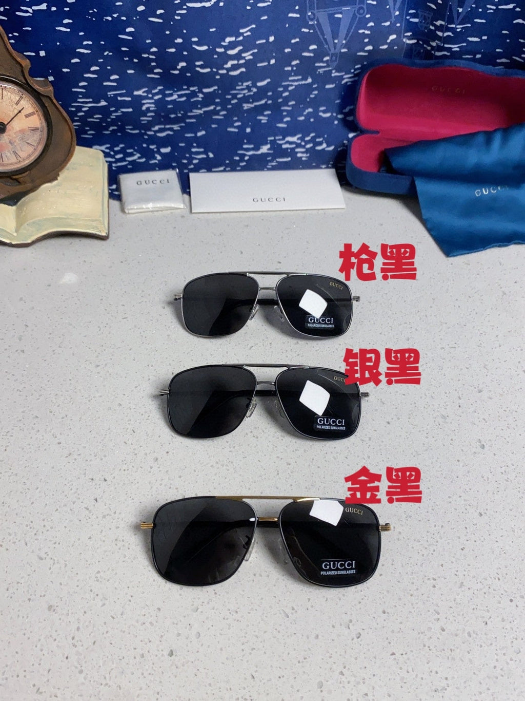 Gucci Polarized Aviator Black Lens Sunglasses for Men - 132287 - detail image 12