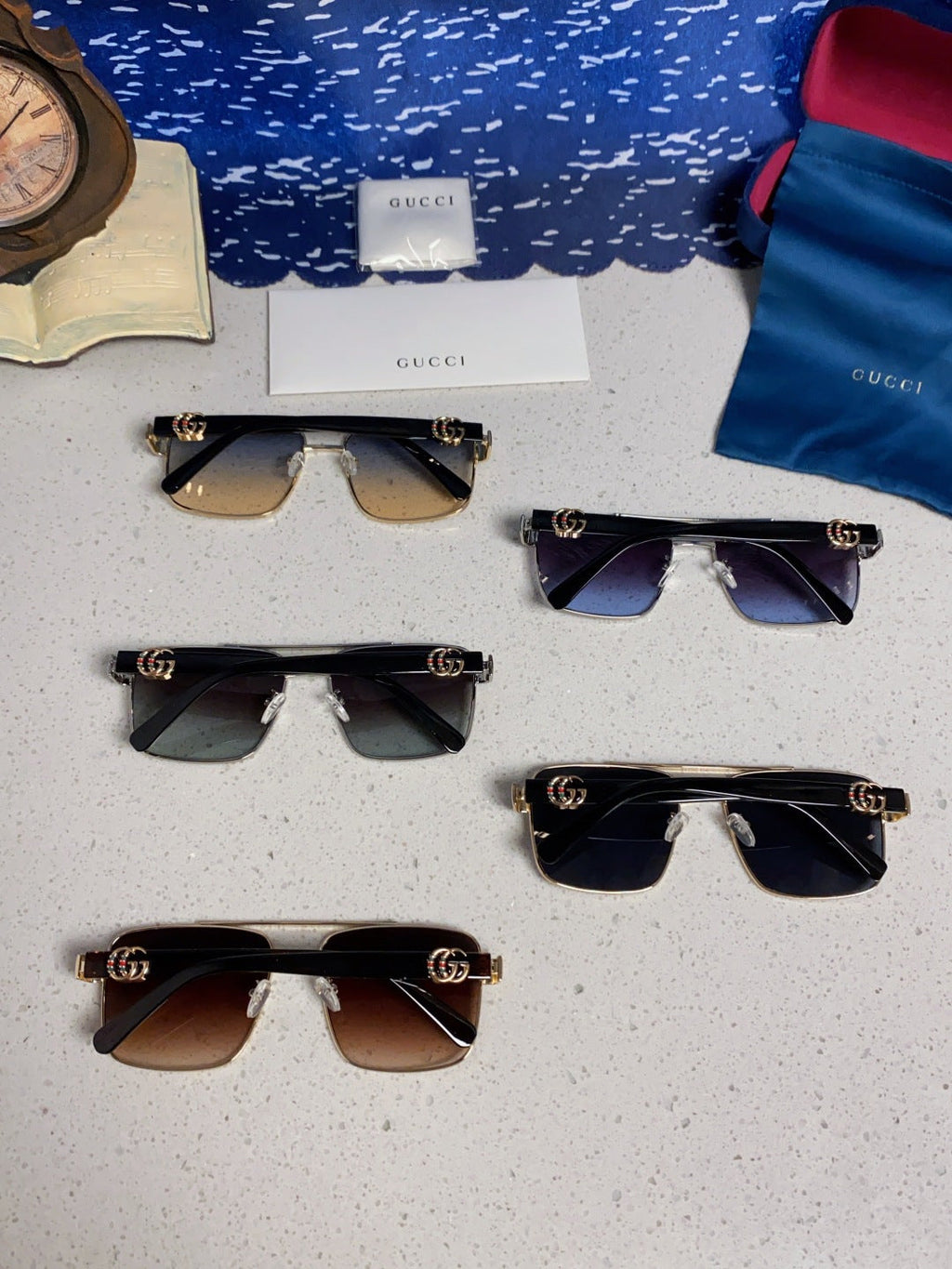 Gucci Metal Square Blue Lens Sunglasses for Men & Women - 158237 - detail image 11
