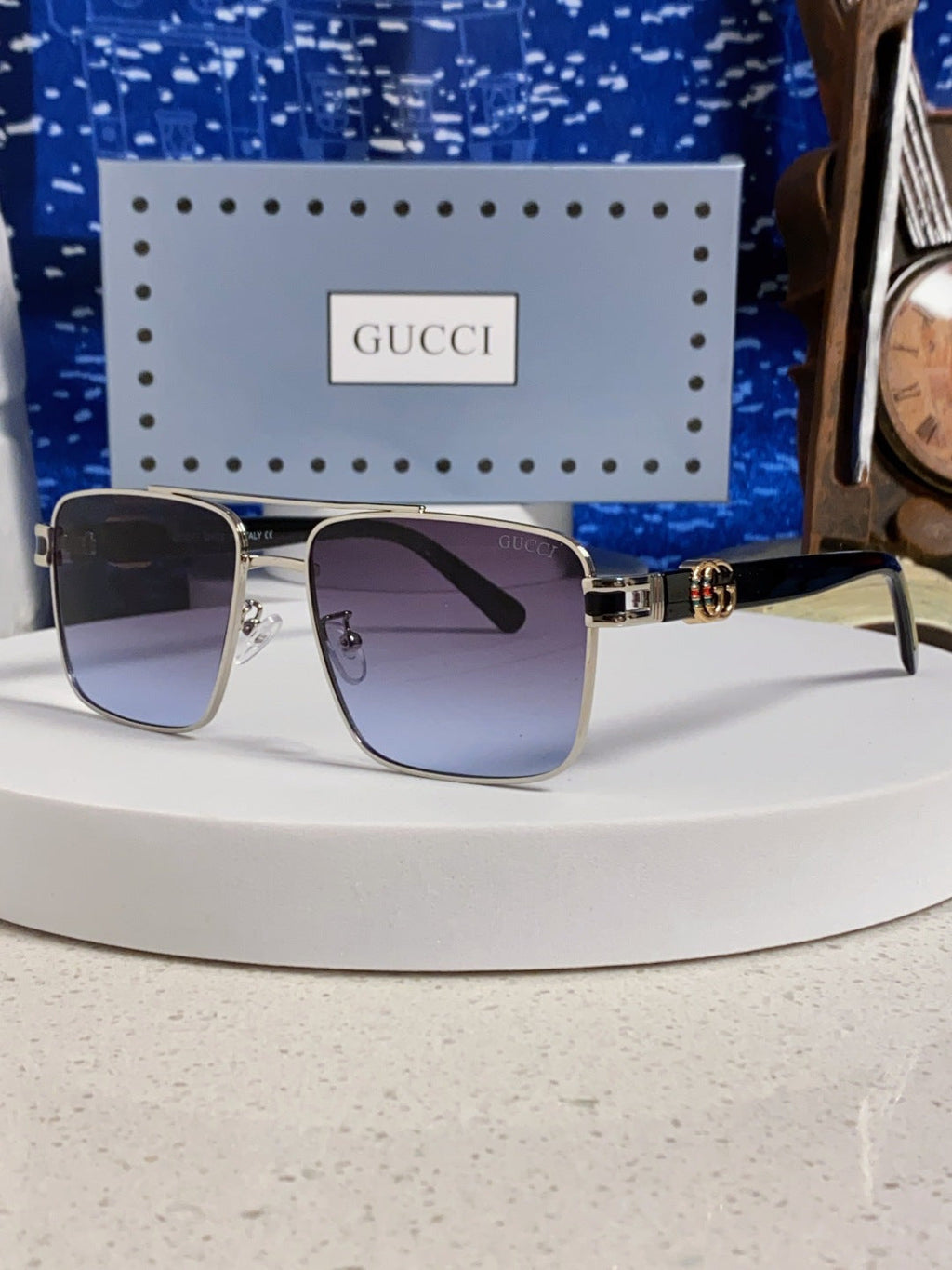 Gucci Metal Square Silver Lens Sunglasses for Men & Women - 158236
