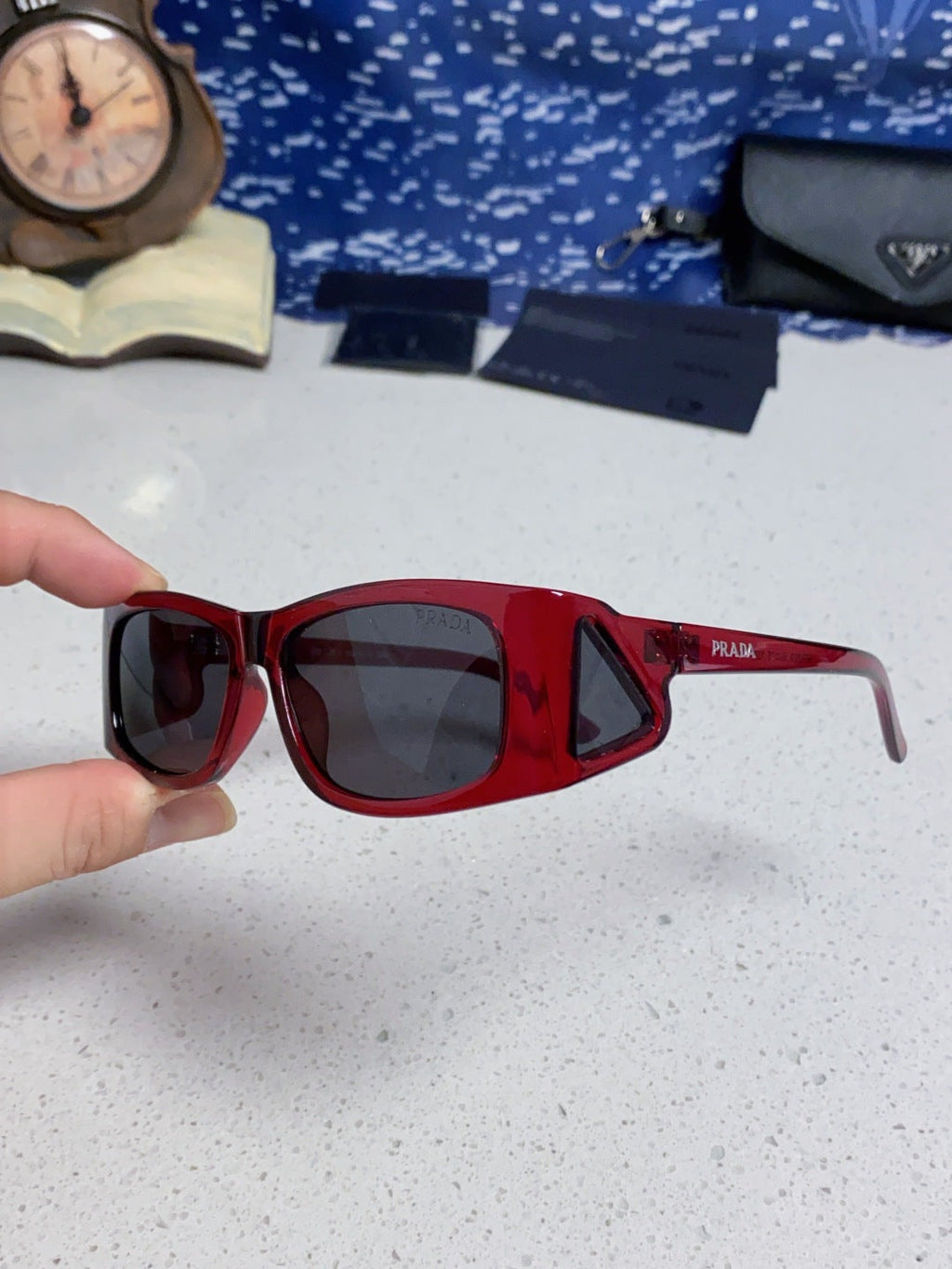 Prada SPRB03 Square Red Lens Sunglasses for Men & Women - detail image 6