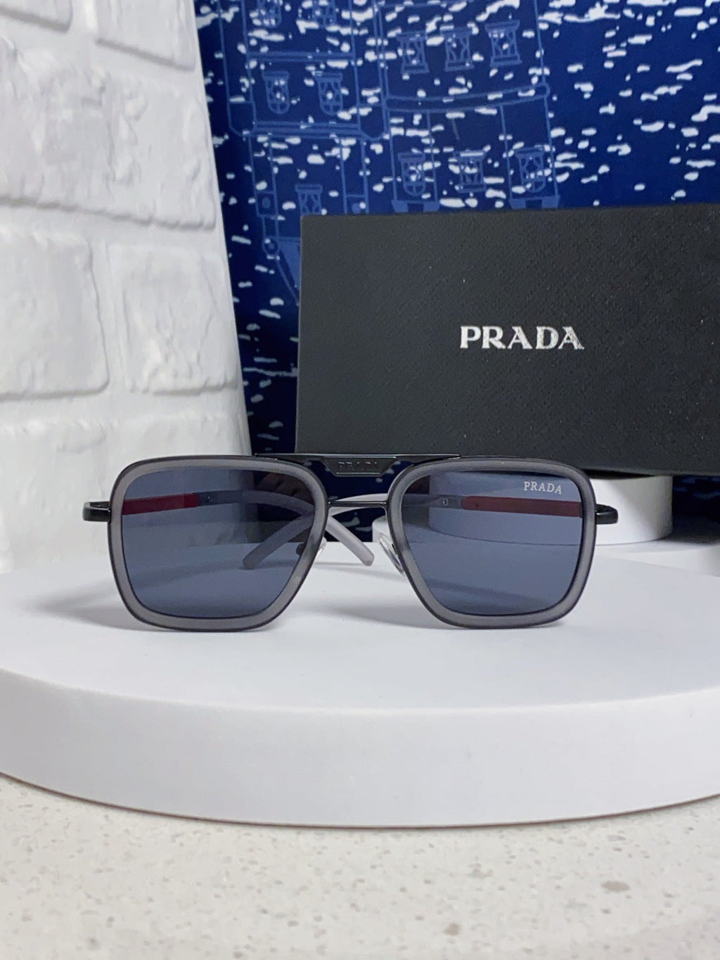 Prada Metal Square Blue Lens Sunglasses for Men & Women - 487052 - detail image 2