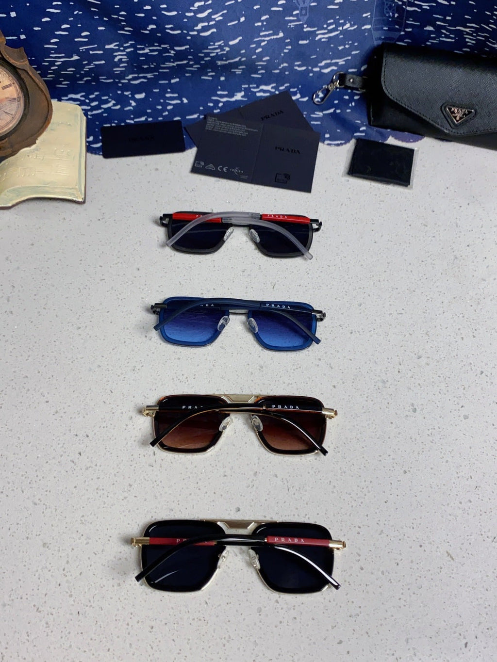 Prada Metal Square Blue Lens Sunglasses for Men & Women - 487053 - detail image 11
