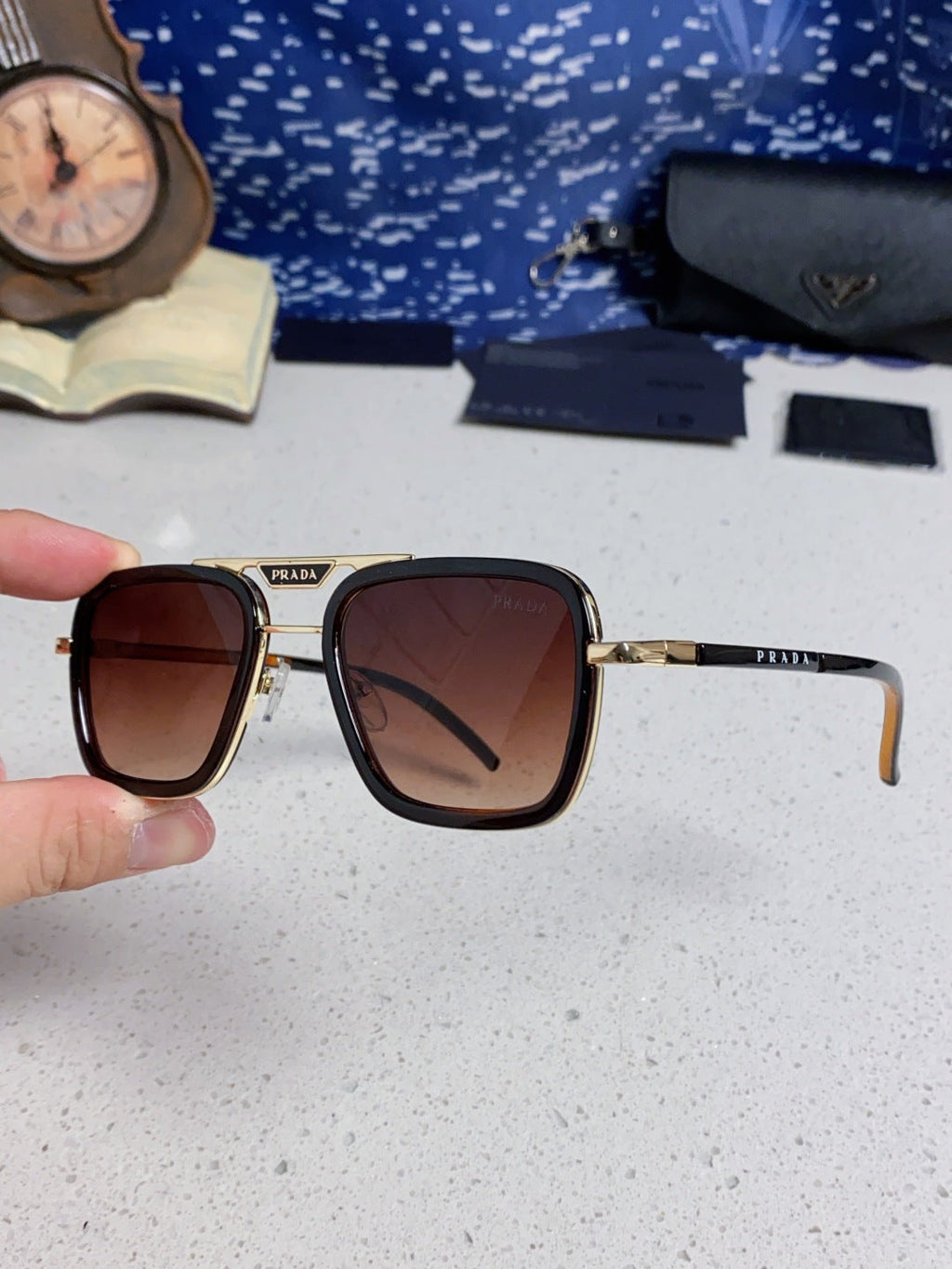 Prada Metal Square Red Lens Sunglasses for Men & Women - 487054 - detail image 6