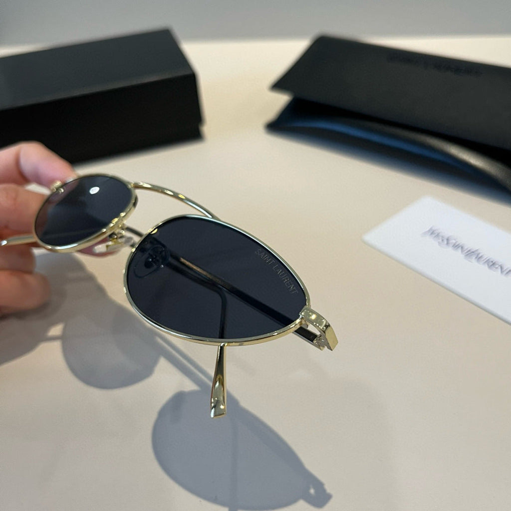 Saint Laurent Metal Cat-Eye Silver Lens Sunglasses for Men & Women - detail image 6