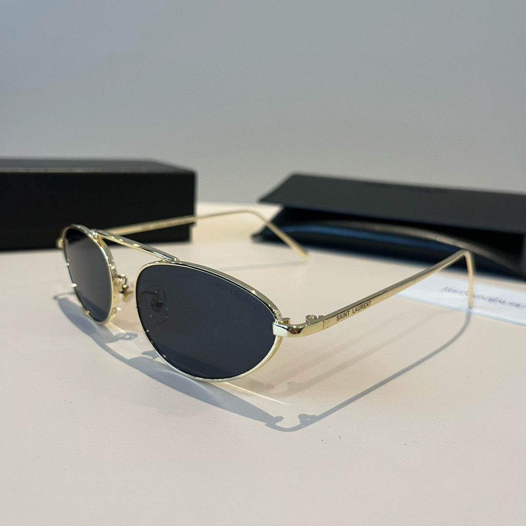 Saint Laurent Metal Cat-Eye Silver Lens Sunglasses for Men & Women - detail image 3