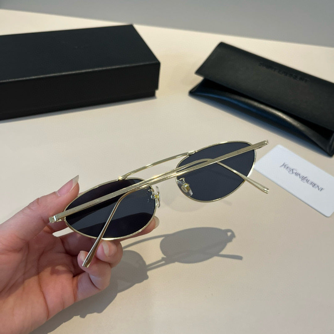 Saint Laurent Metal Cat-Eye Silver Lens Sunglasses for Men & Women - detail image 7