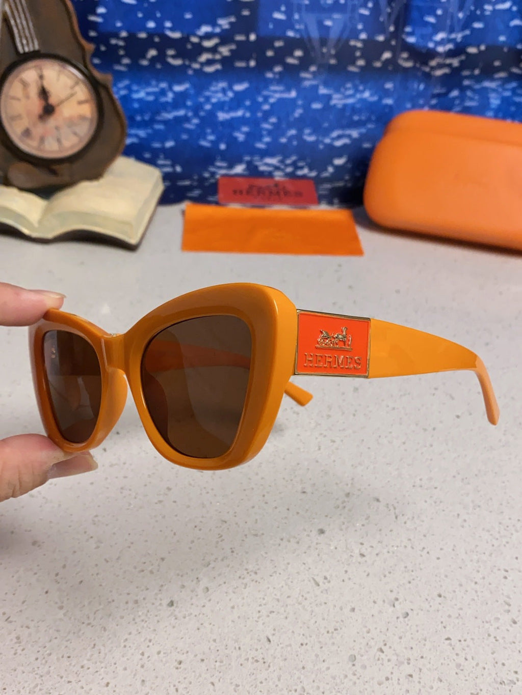 Hermès Cat-Eye Orange Lens Sunglasses for Men & Women - 358937 - detail image 6