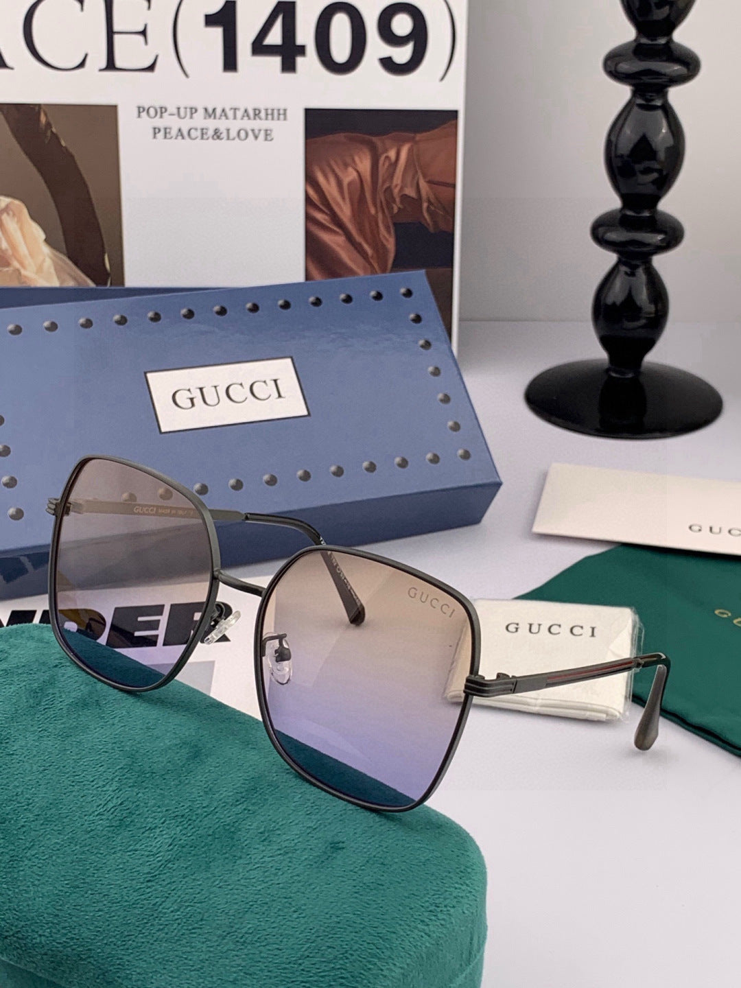 Gucci G22201 Metal Square Black Lens Sunglasses for Men & Women - detail image 2