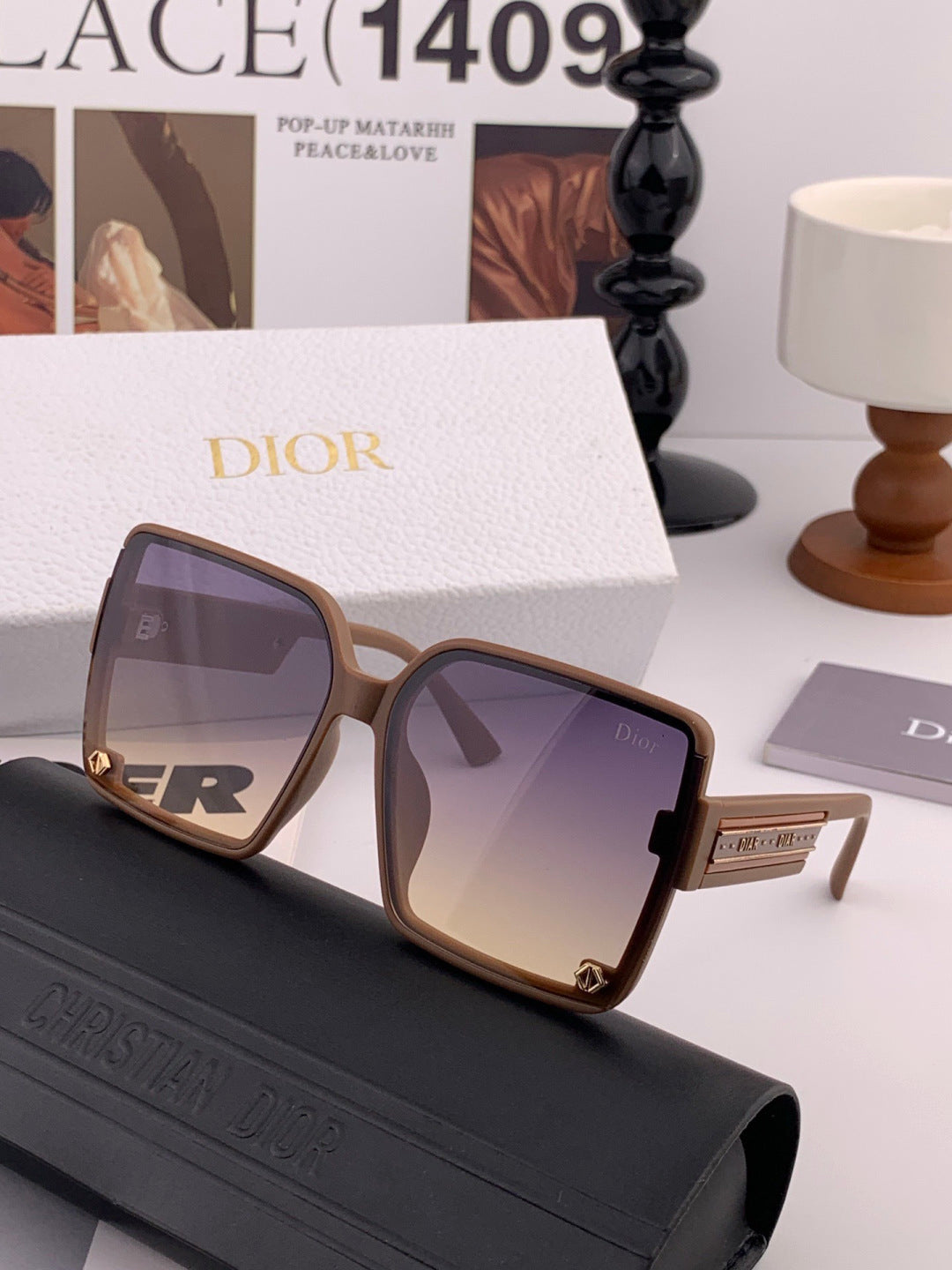 Dior CD1277 Polarized Square Red Lens Sunglasses for Women - 997988 - detail image 3