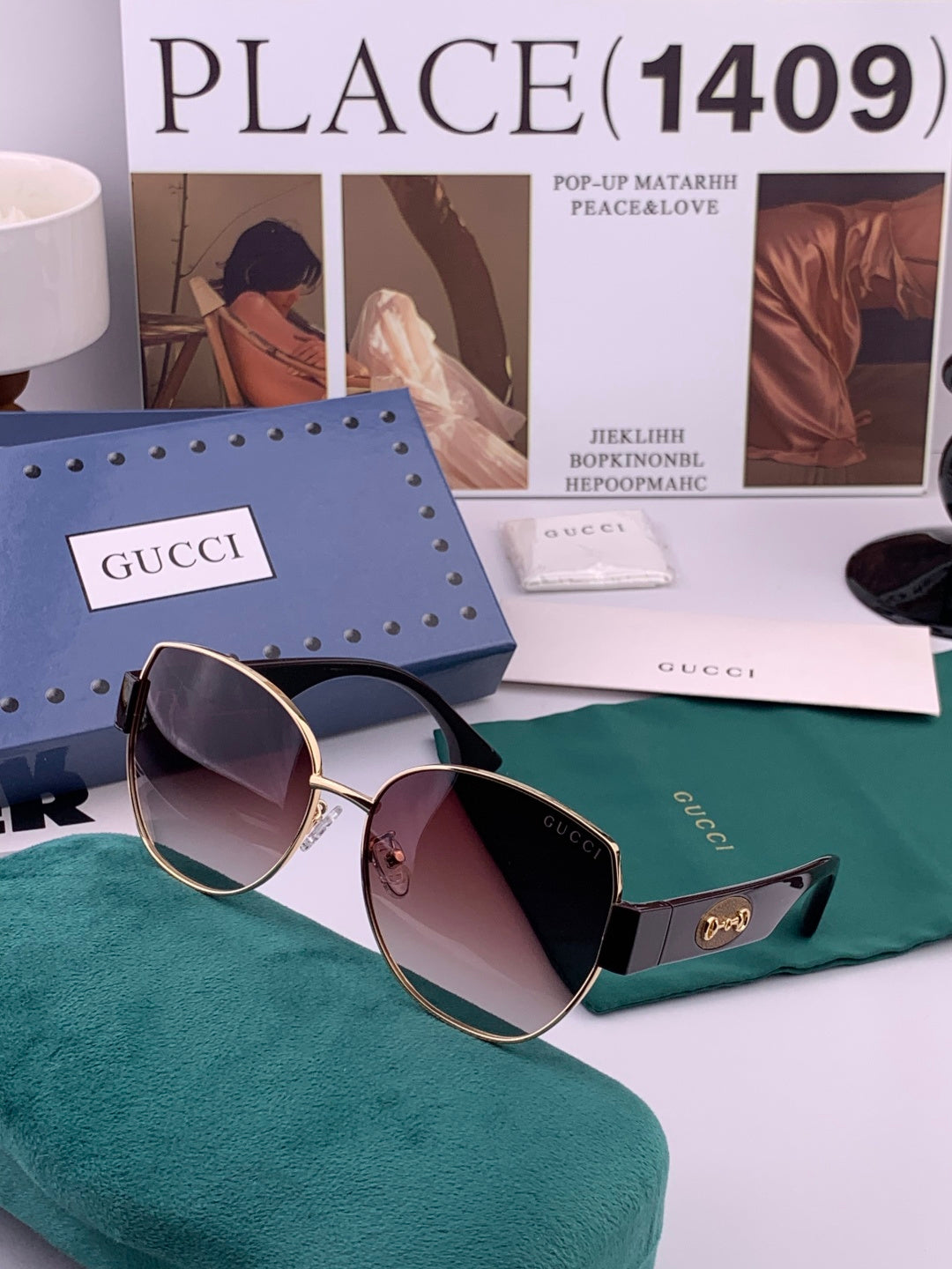 Gucci G1379 Metal Square Gold Lens Sunglasses for Men & Women - 997602