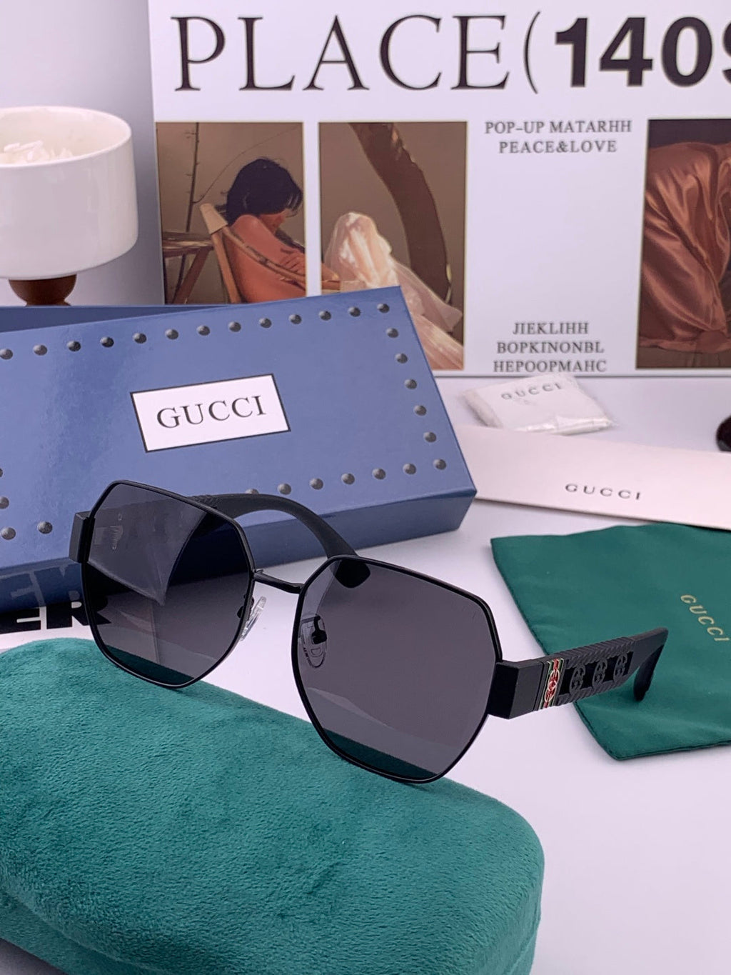 Gucci G1370 Metal Square Pink Lens Sunglasses for Men & Women - 997605 - detail image 2