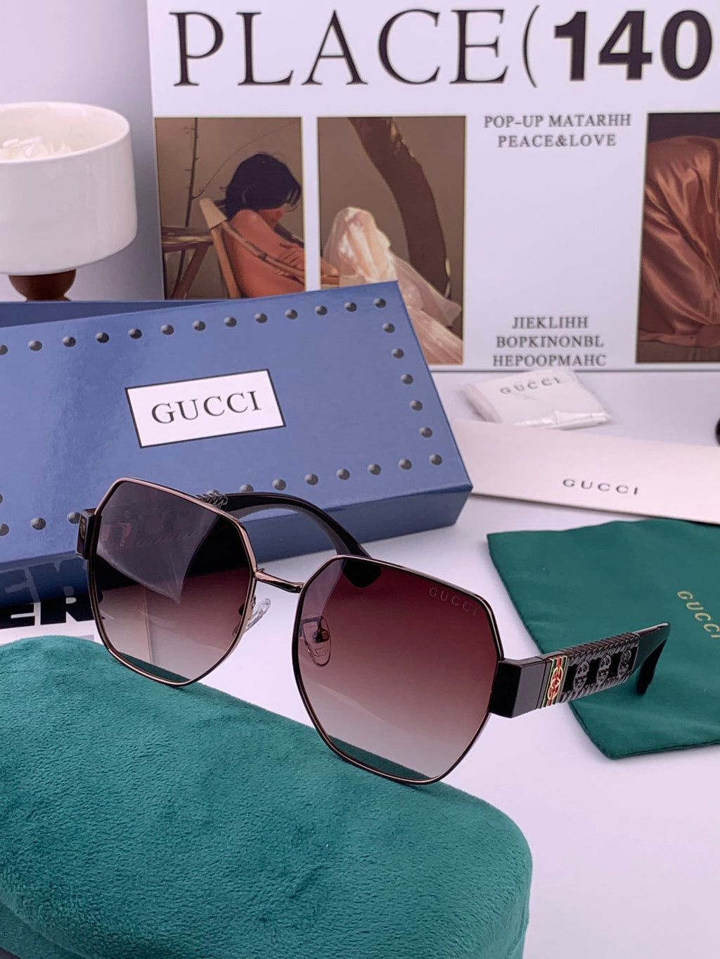 Gucci G1370 Metal Square Pink Lens Sunglasses for Men & Women - 997605 - detail image 3
