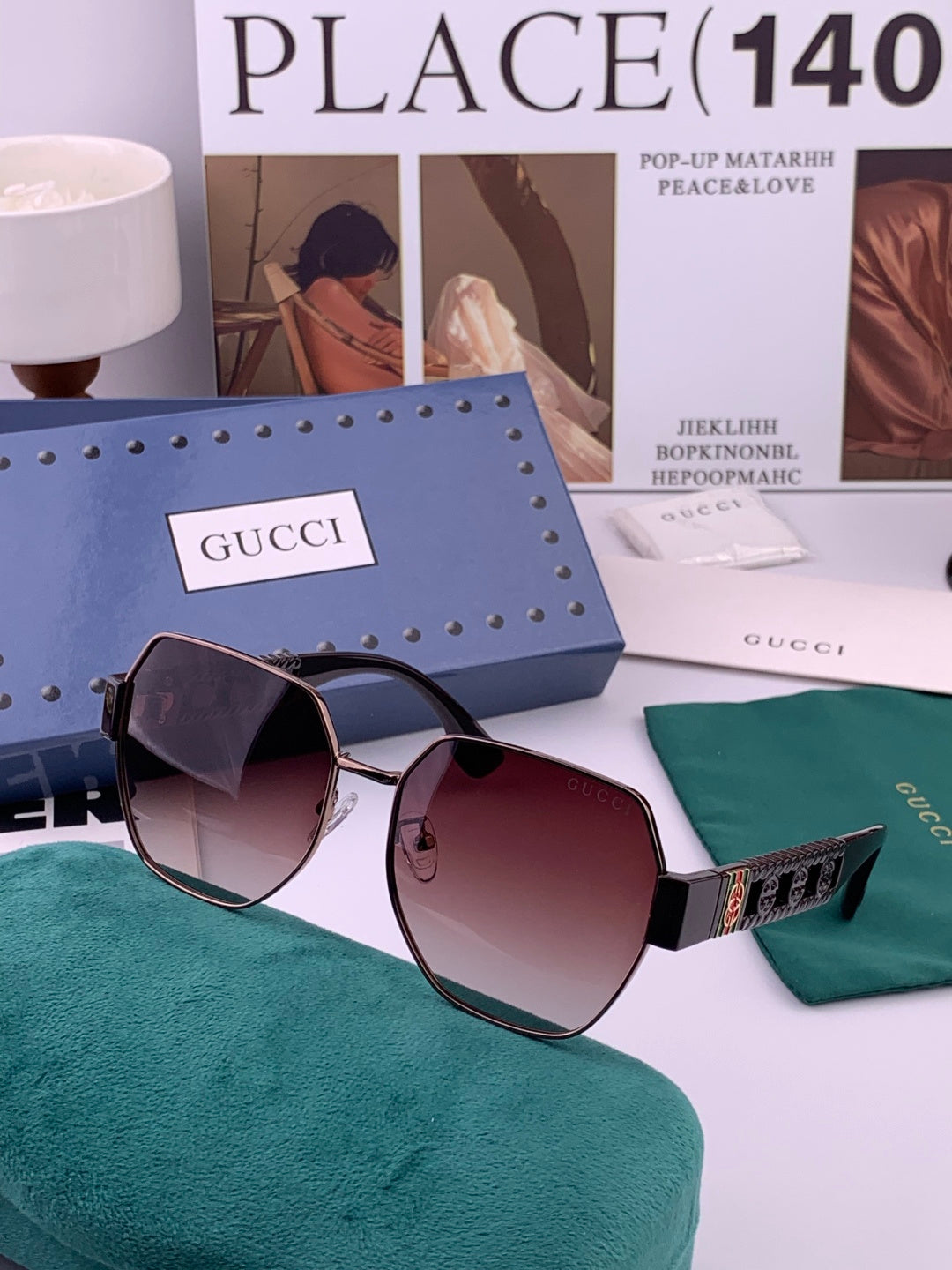 Gucci G1370 Metal Square Pink Lens Sunglasses for Men & Women - 997605 - detail image 3