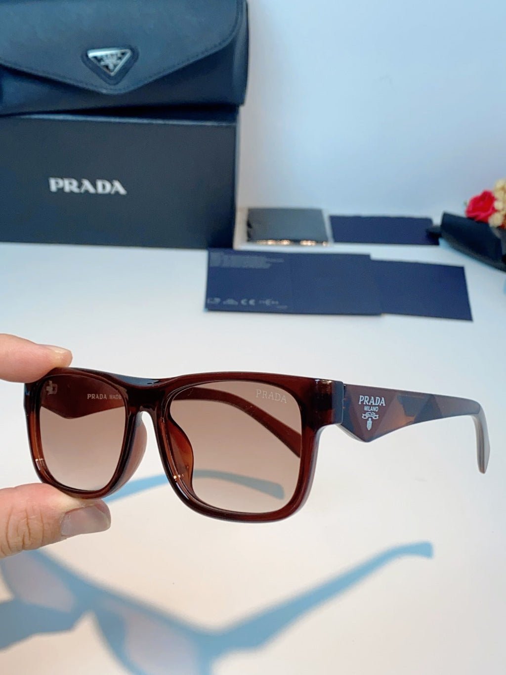 Prada Polarized Square Red Lens Sunglasses for Men & Women - detail image 6