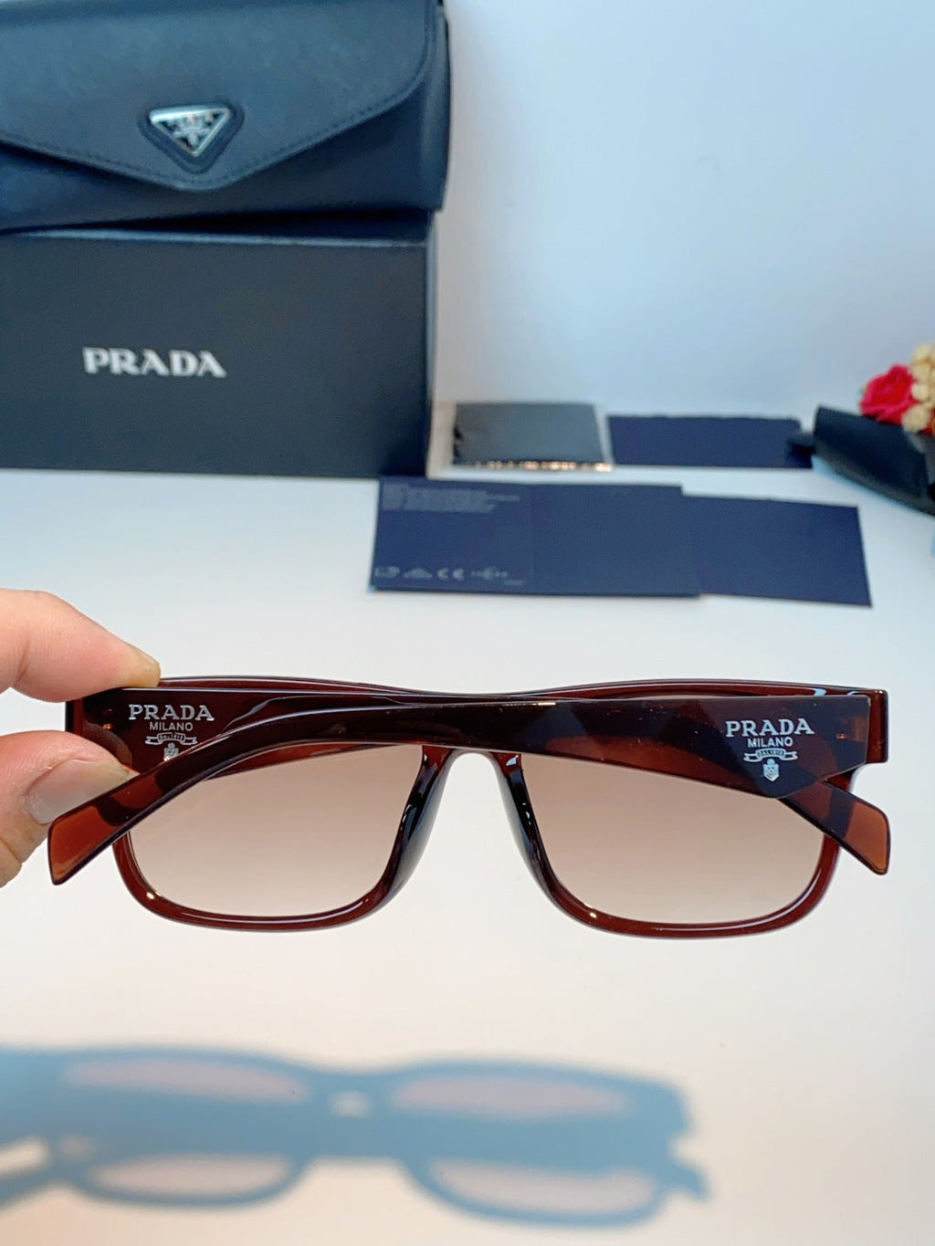 Prada Polarized Square Red Lens Sunglasses for Men & Women - detail image 5