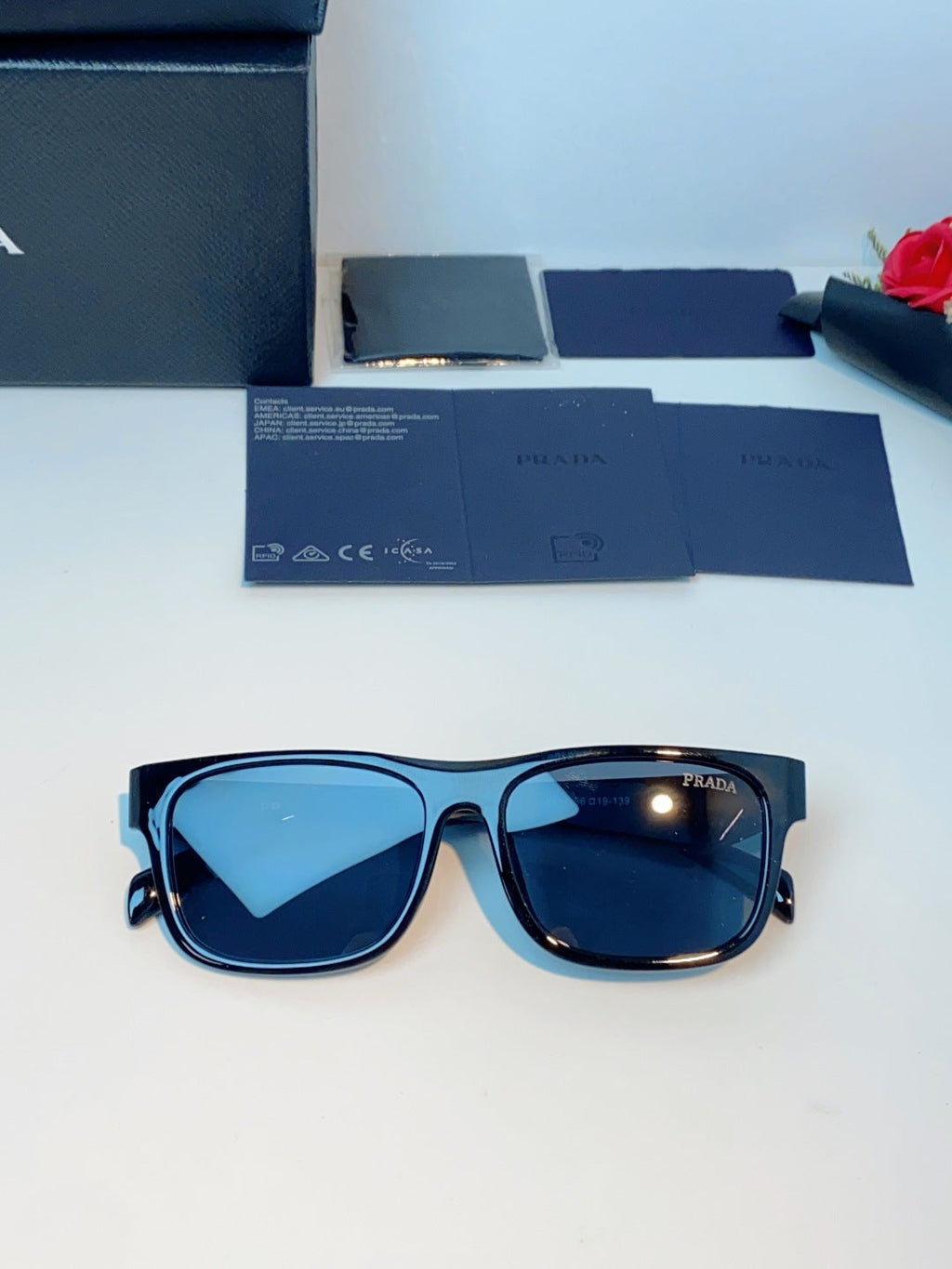 Prada Polarized Square Blue Lens Sunglasses for Men & Women - detail image 9