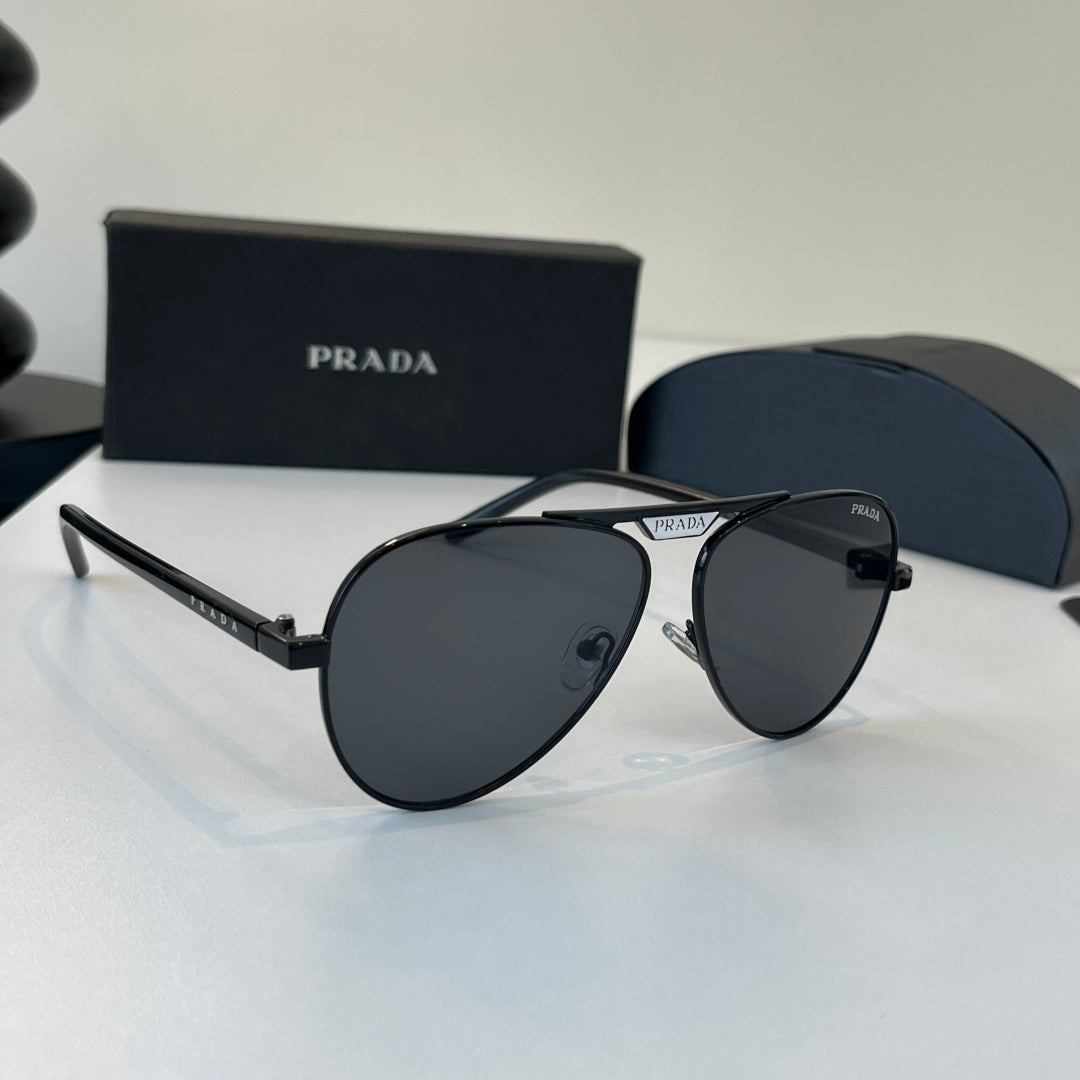 Prada Metal Aviator Black Lens Sunglasses for Men & Women - 415734