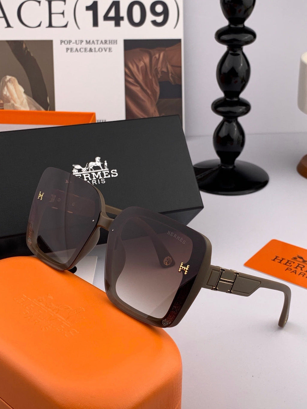 Hermès H2304 Square Pink Lens Sunglasses for Men & Women - 358939 - detail image 5