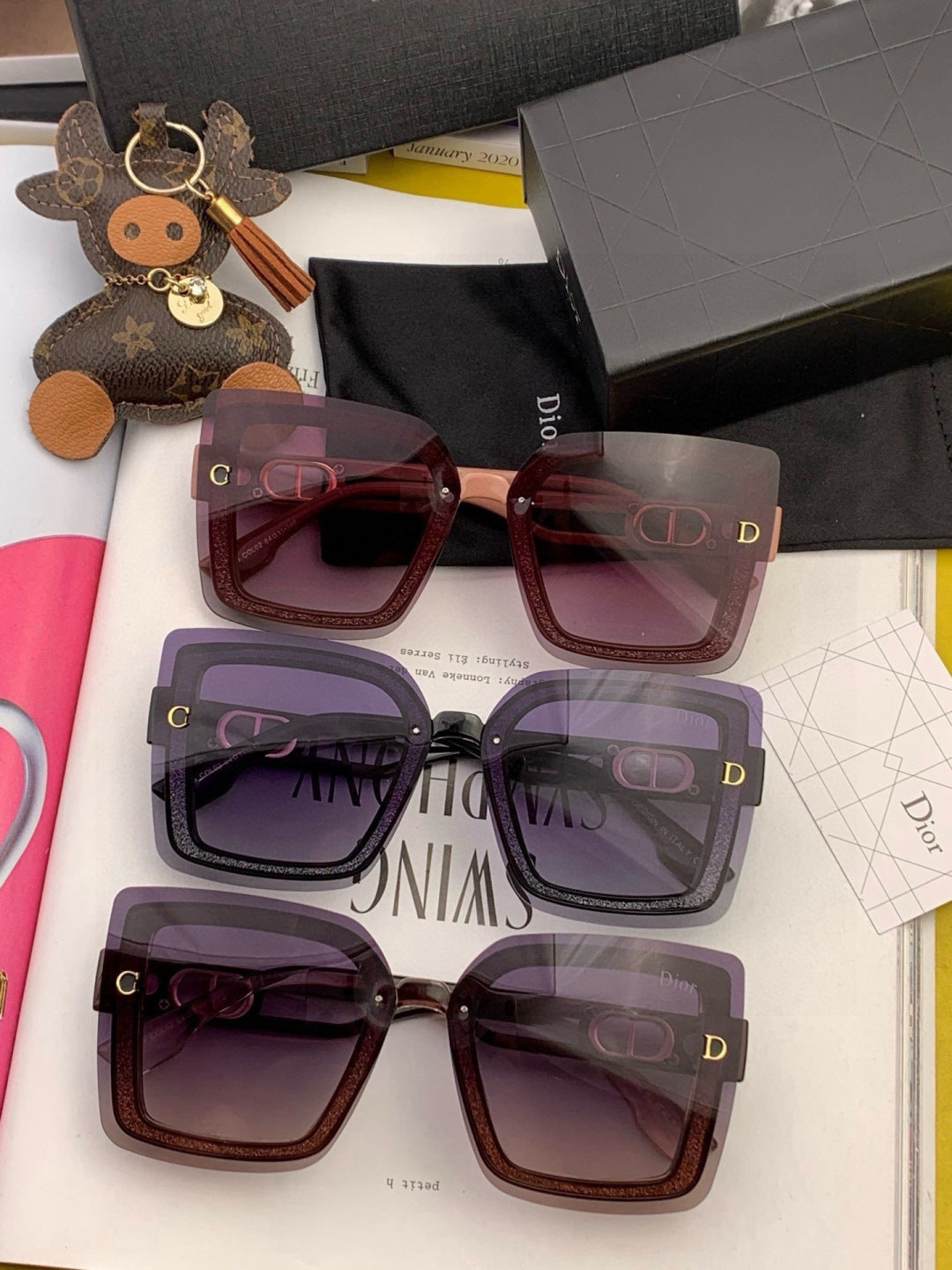 Dior CD9988 Polarized Square Pink Lens Sunglasses for Men & Women - 358239 - detail image 4