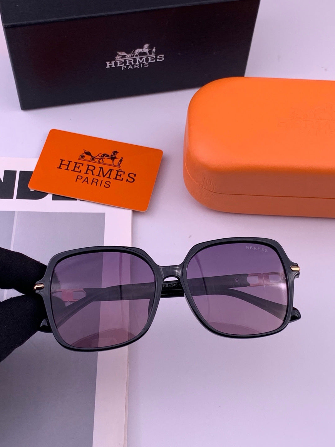Hermès H2108 Square Gold Lens Sunglasses for Men & Women - 358940