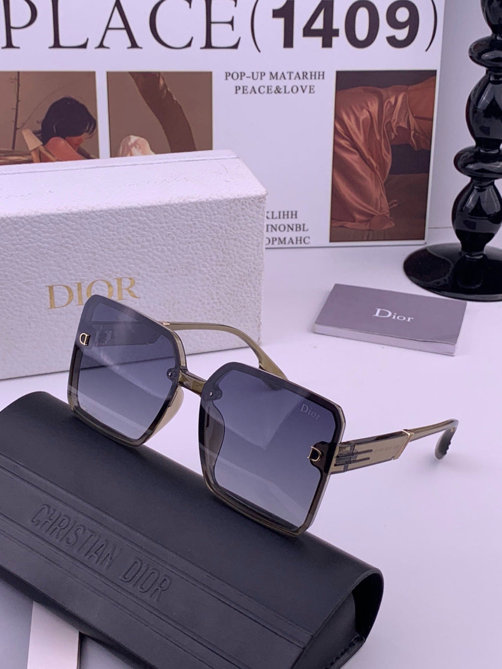 Dior CD8226 Polarized Square Gold Lens Sunglasses for Women - 358224