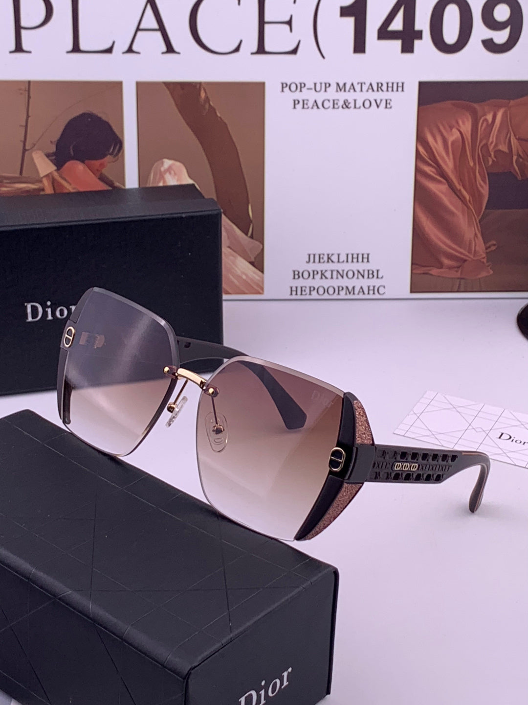 Dior CD5296 Square Gold Lens Sunglasses for Women - 371900 - detail image 2